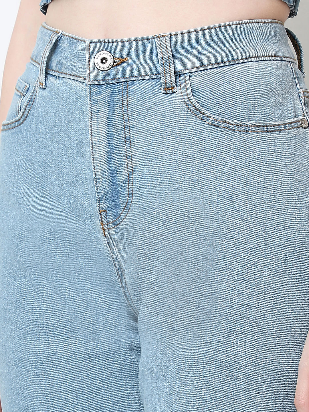 Light Blue Mid Rise Straight Fit Jeans - Image 8