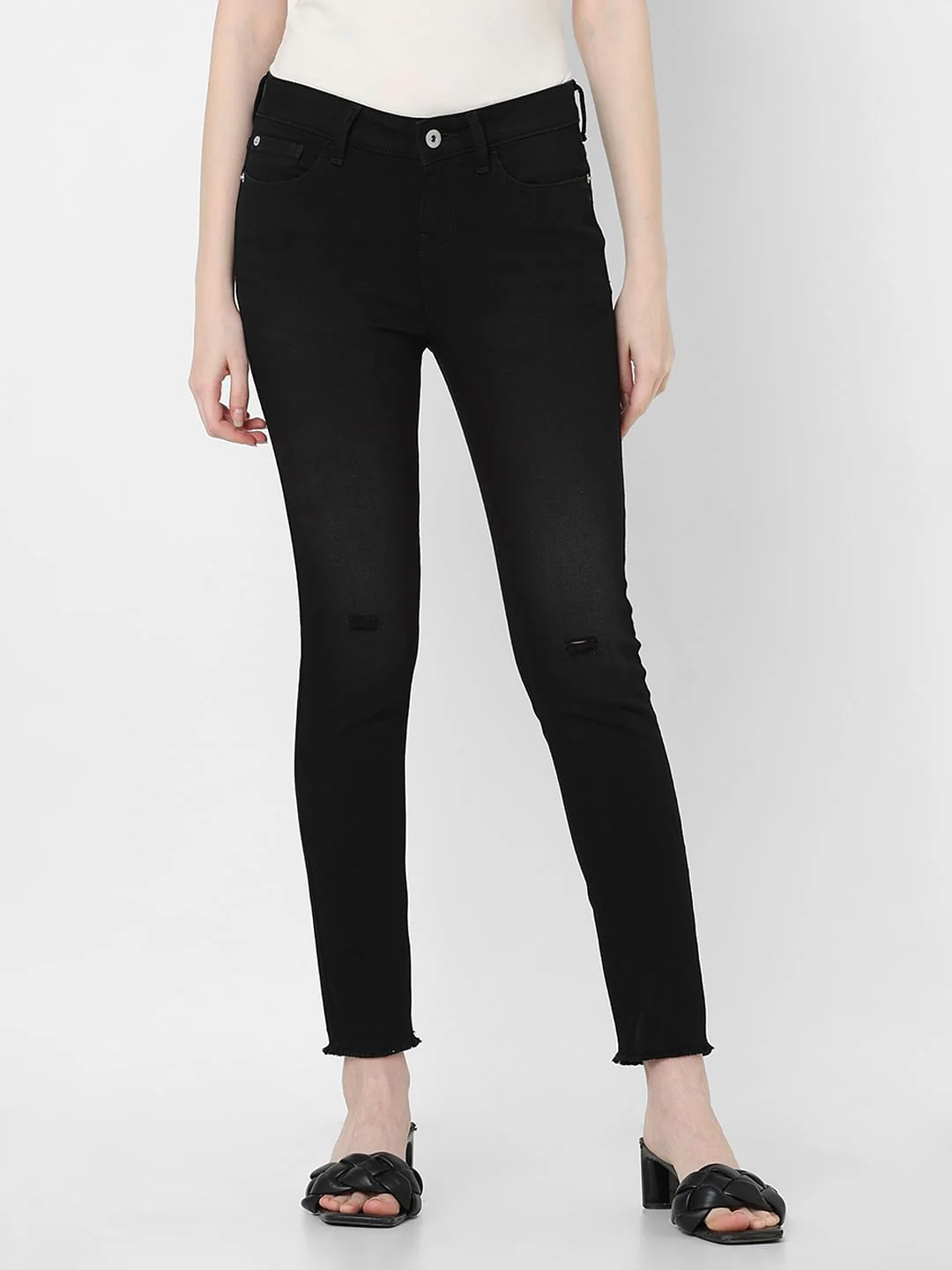 Black Mid Rise Distressed Skinny Jeans - Image 2