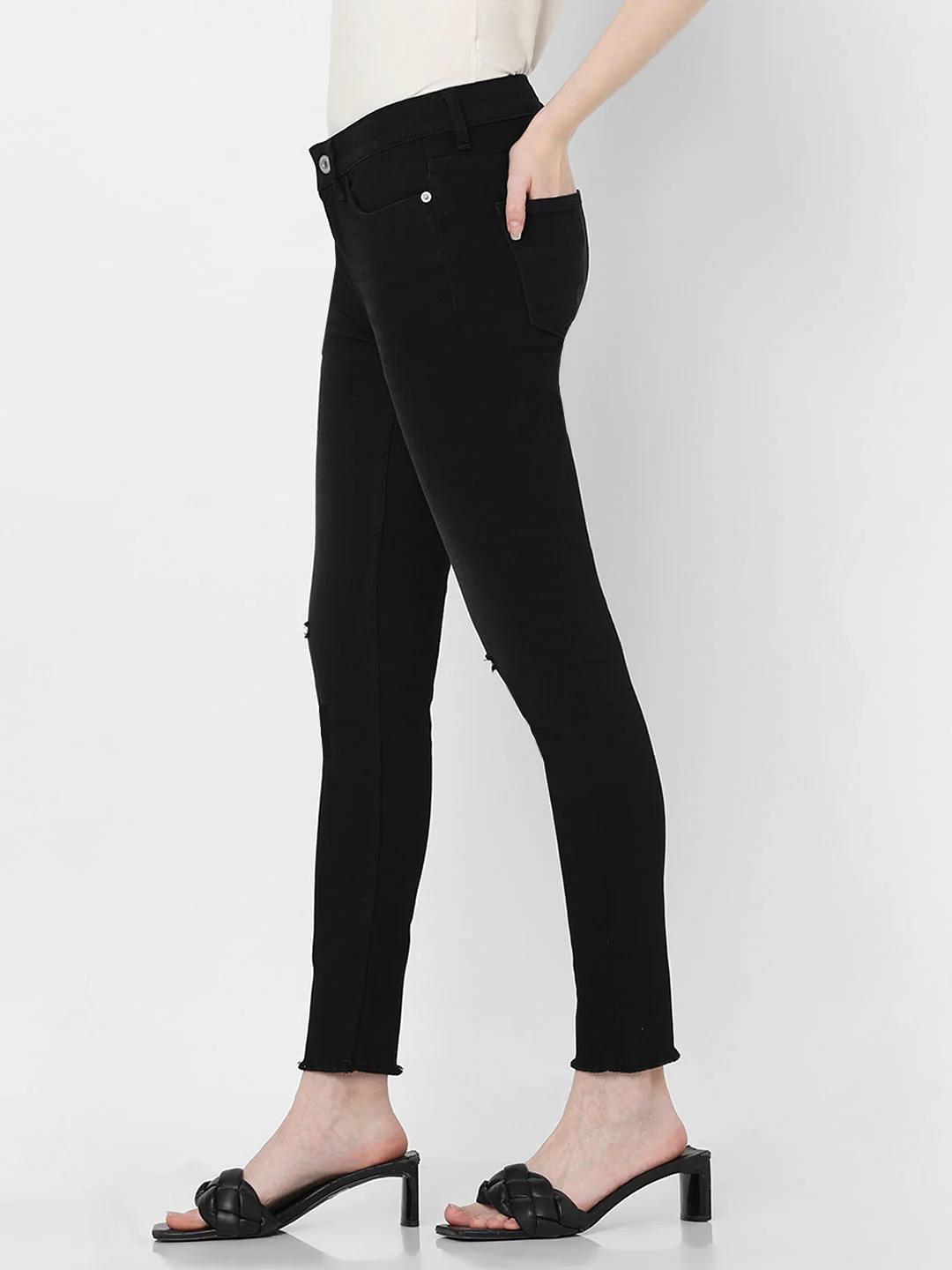 Black Mid Rise Distressed Skinny Jeans - Image 3