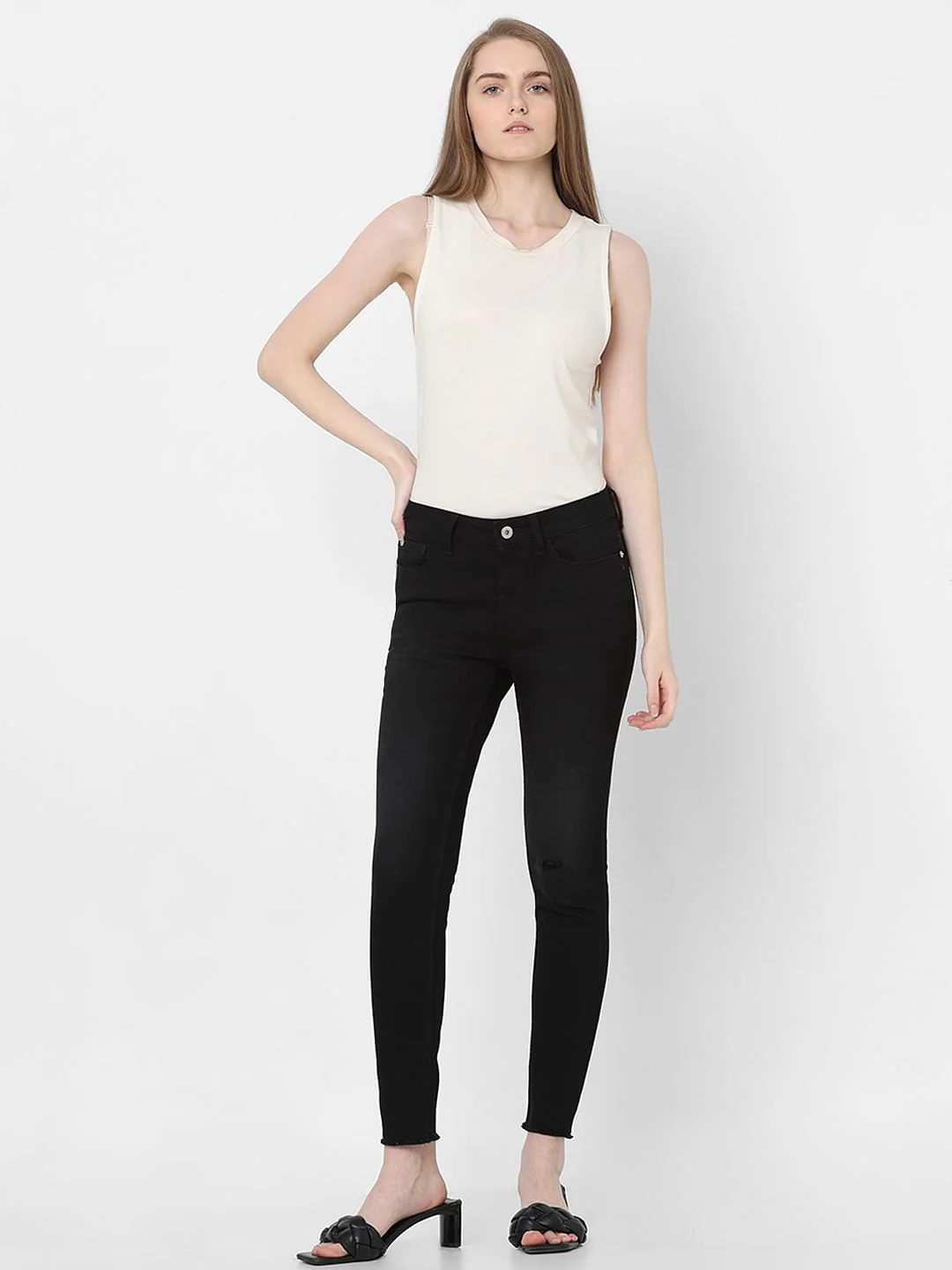 Black Mid Rise Distressed Skinny Jeans - Image 5