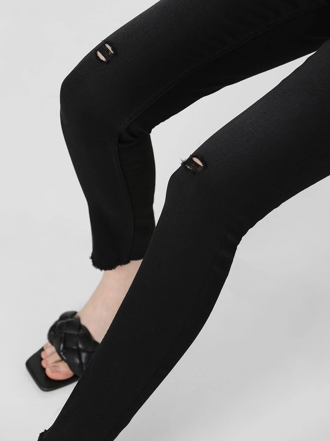 Black Mid Rise Distressed Skinny Jeans - Image 8