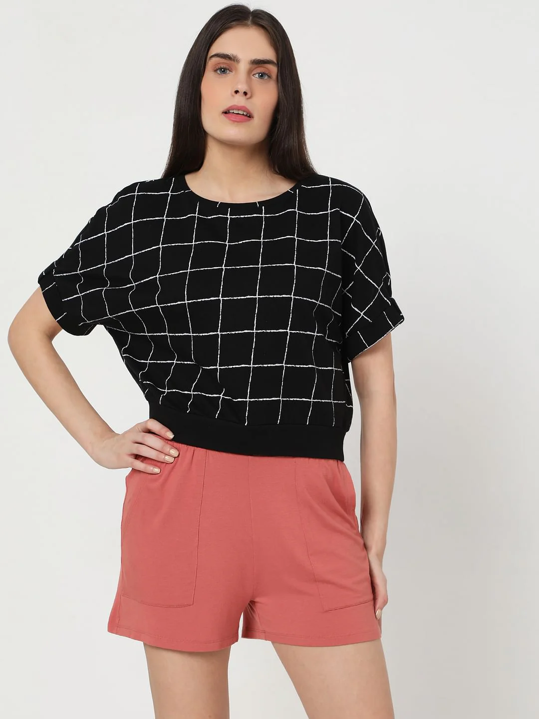 Black Grid Print Top - Image 2