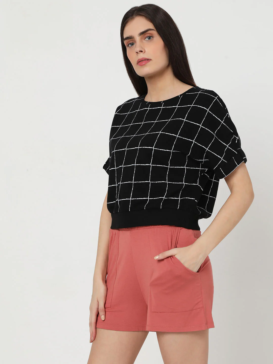 Black Grid Print Top - Image 3