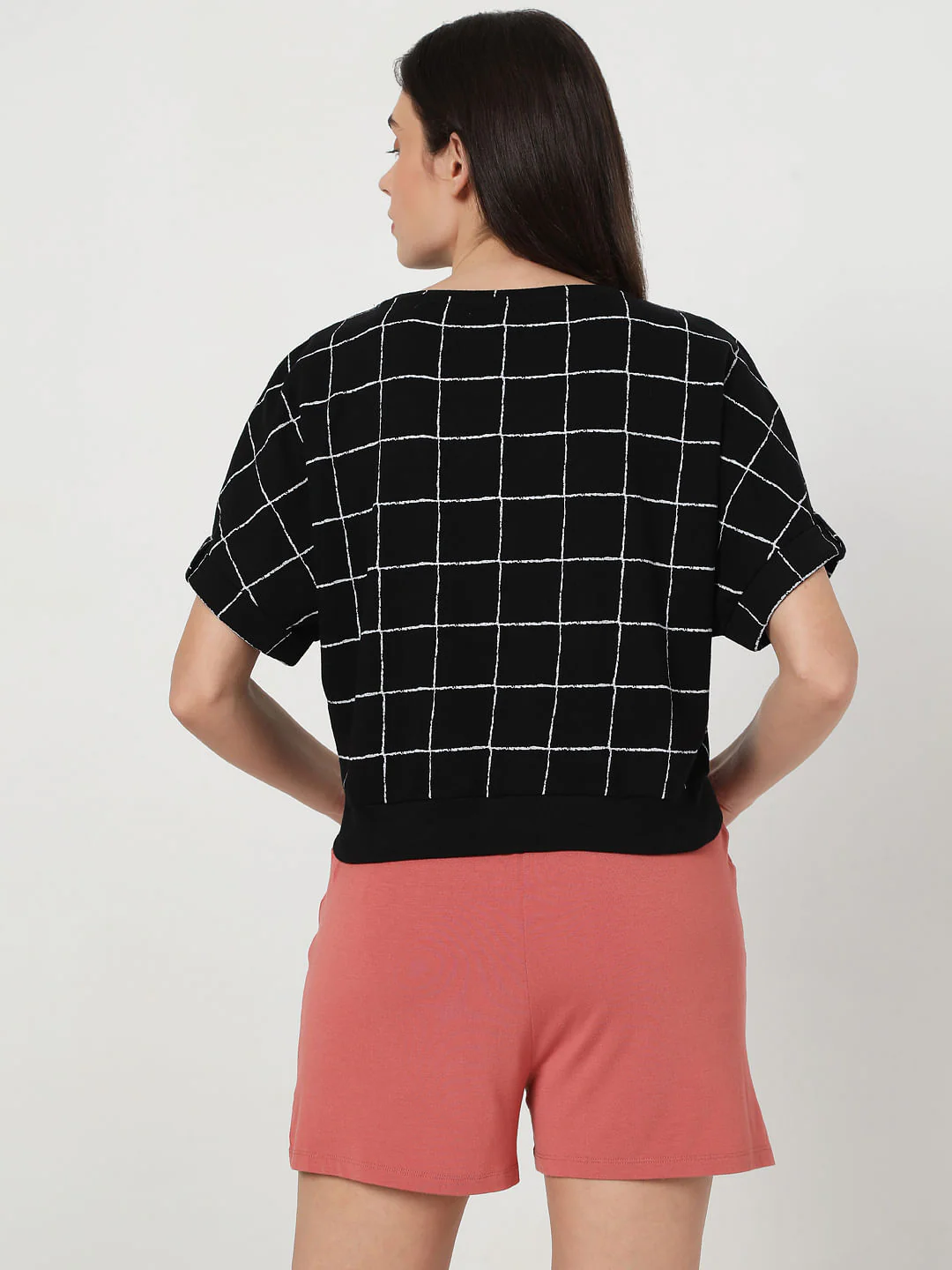 Black Grid Print Top - Image 4