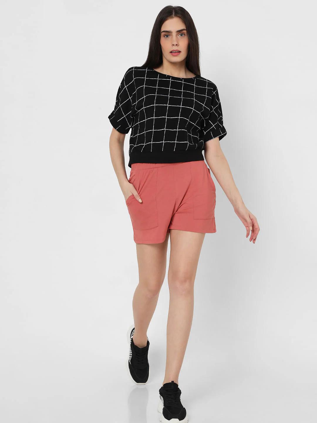 Black Grid Print Top - Image 5