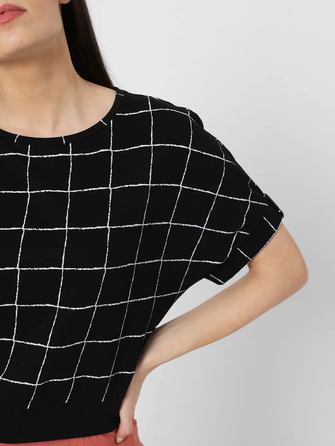 Black Grid Print Top - Image 6