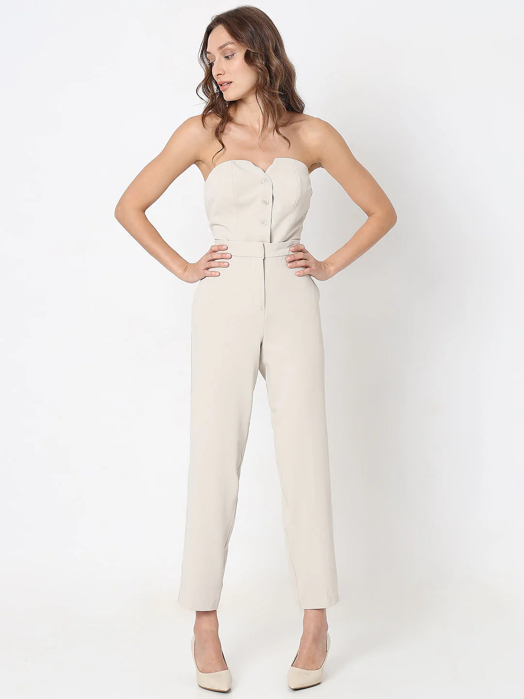 Beige High Rise Tapered Fit Pants - Image 5