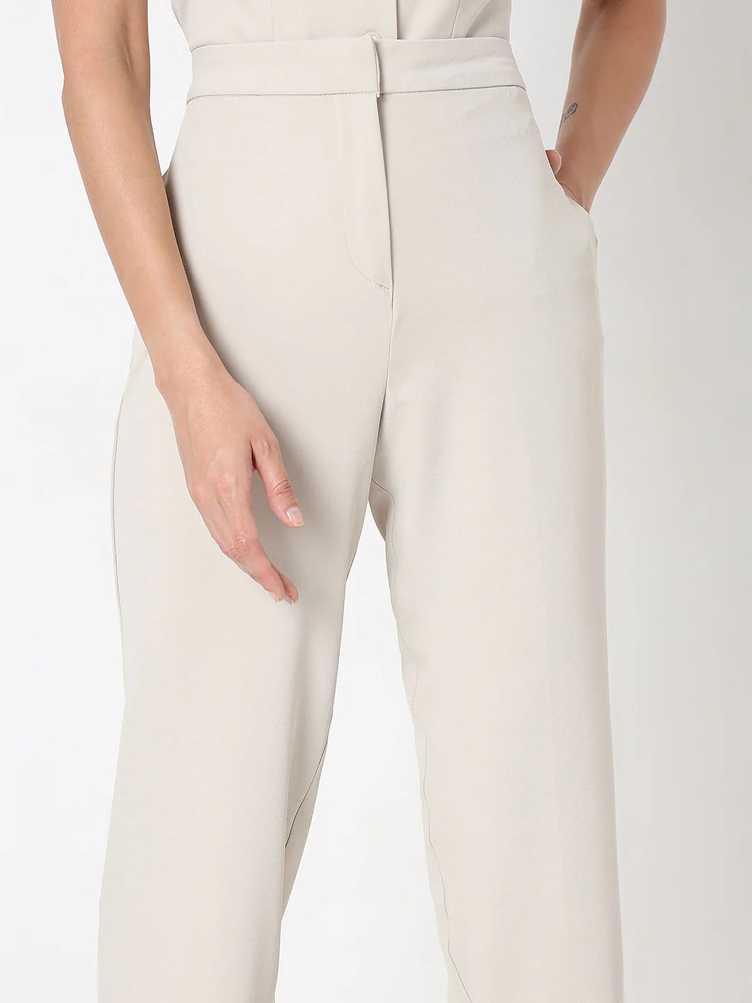 Beige High Rise Tapered Fit Pants - Image 6
