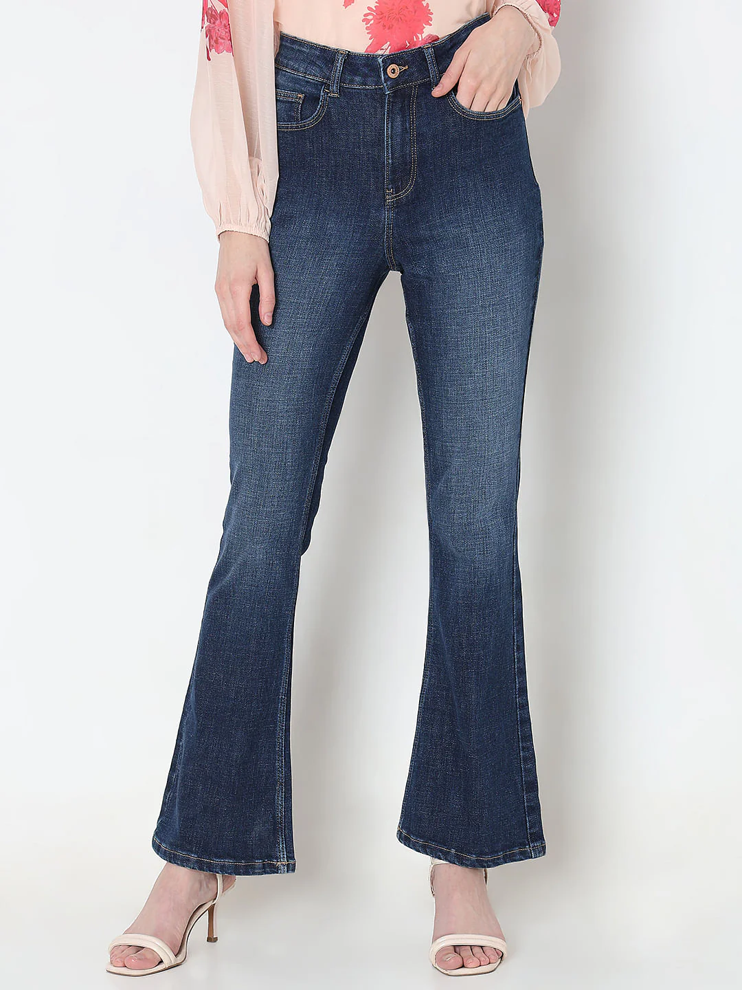 Dark Blue High Rise Flared Jeans - Image 2