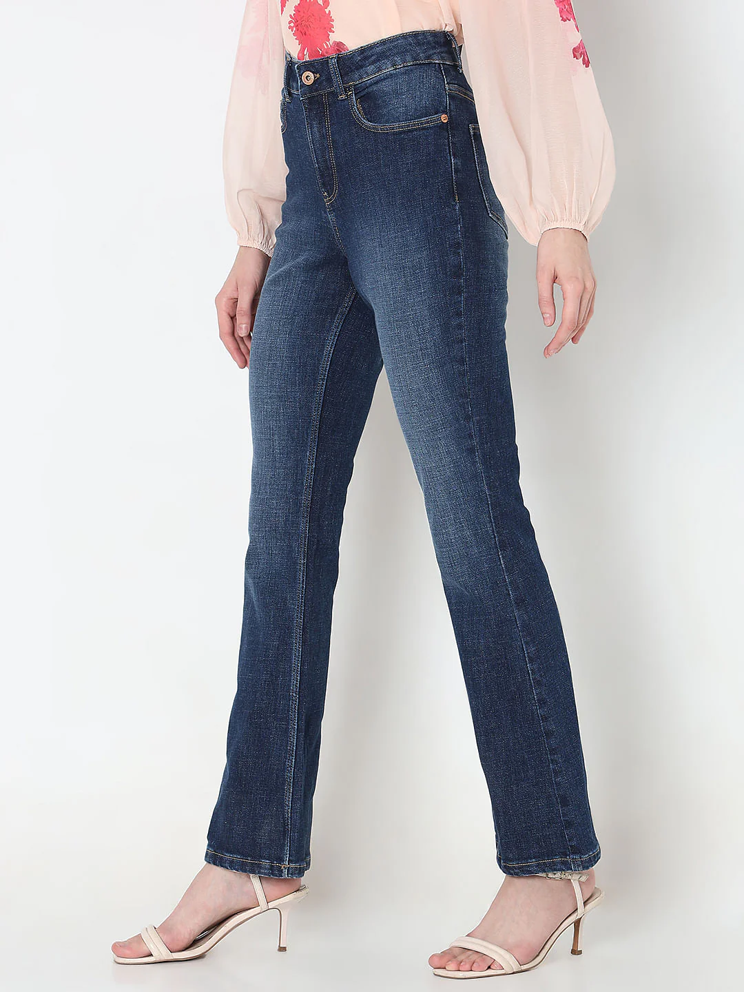 Dark Blue High Rise Flared Jeans - Image 3
