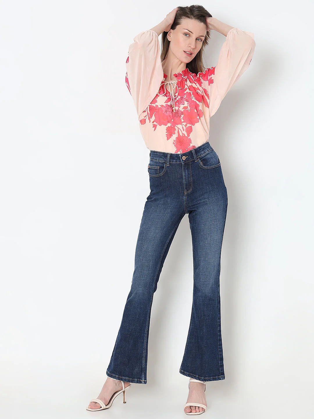 Dark Blue High Rise Flared Jeans - Image 5