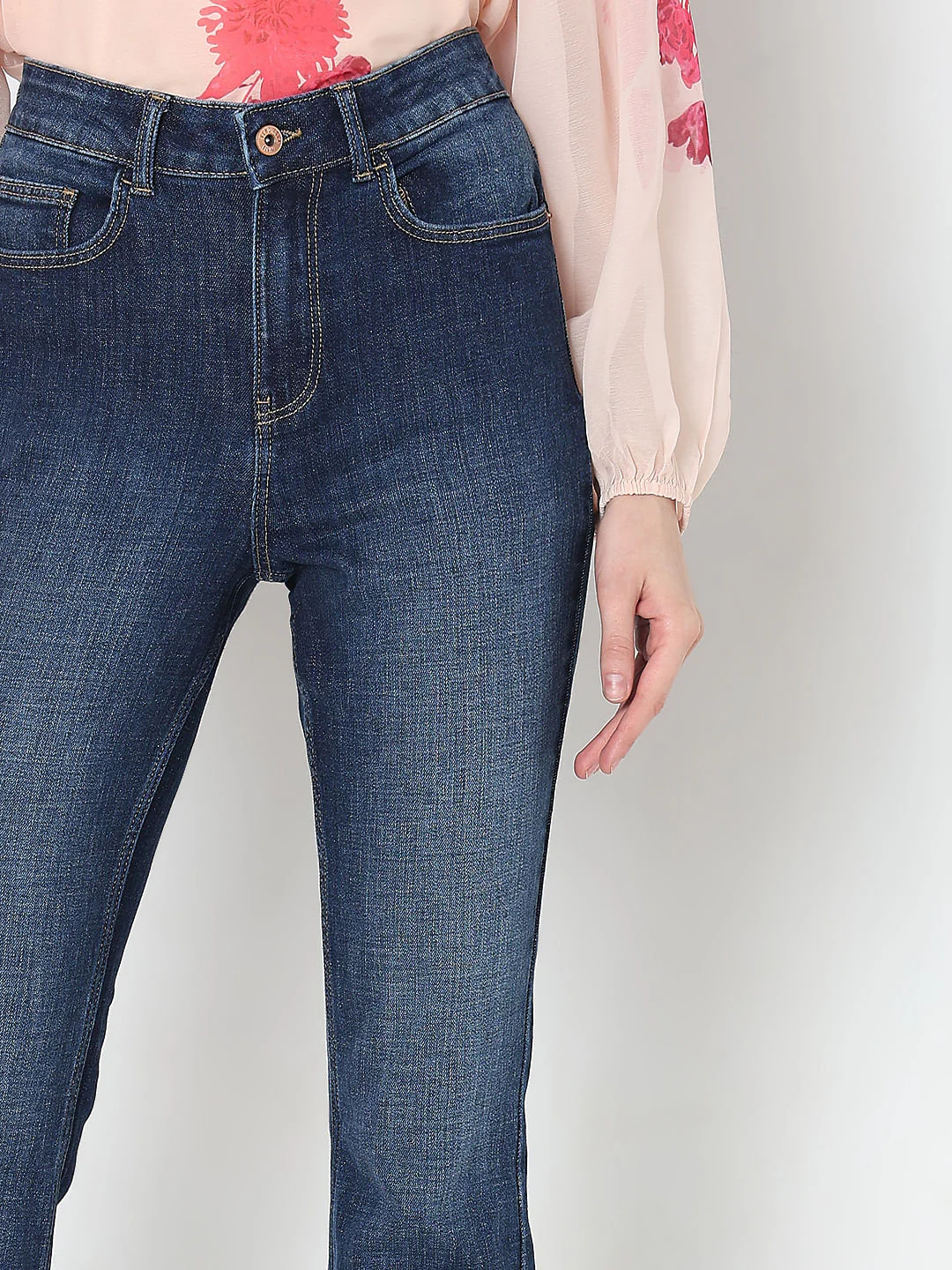 Dark Blue High Rise Flared Jeans - Image 6