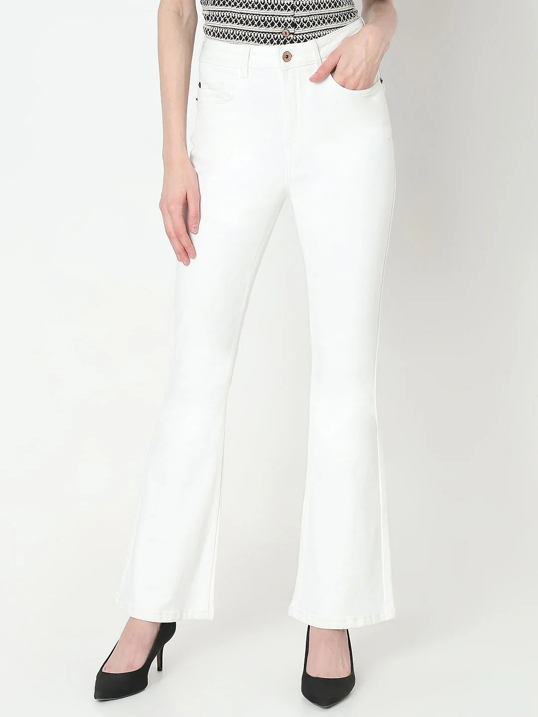 White High Rise Bootcut Jeans - Image 2
