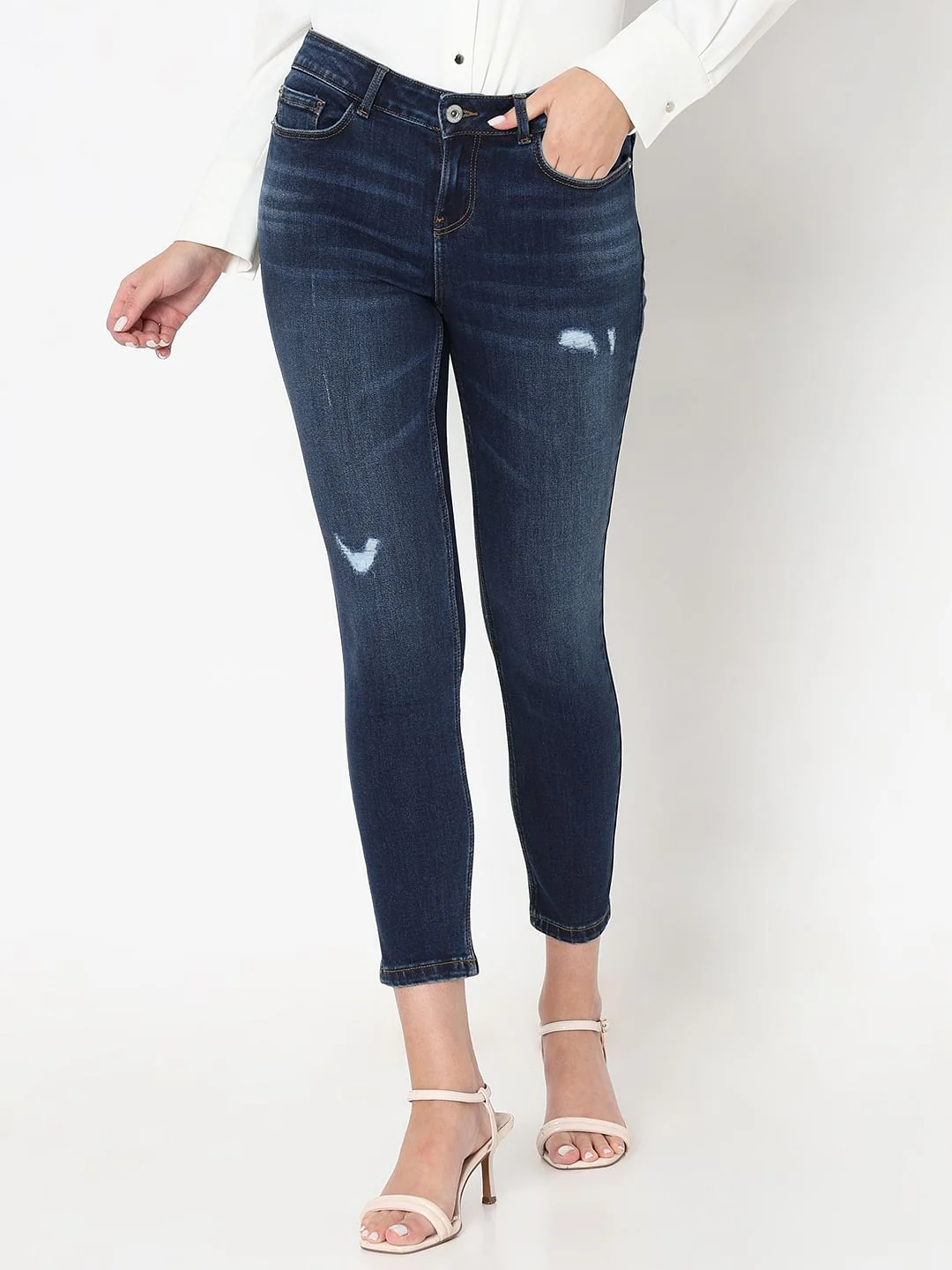 Dark Blue Mid Rise Wendy Skinny Jeans - Image 2