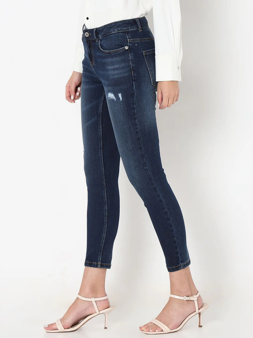 Dark Blue Mid Rise Wendy Skinny Jeans - Image 3