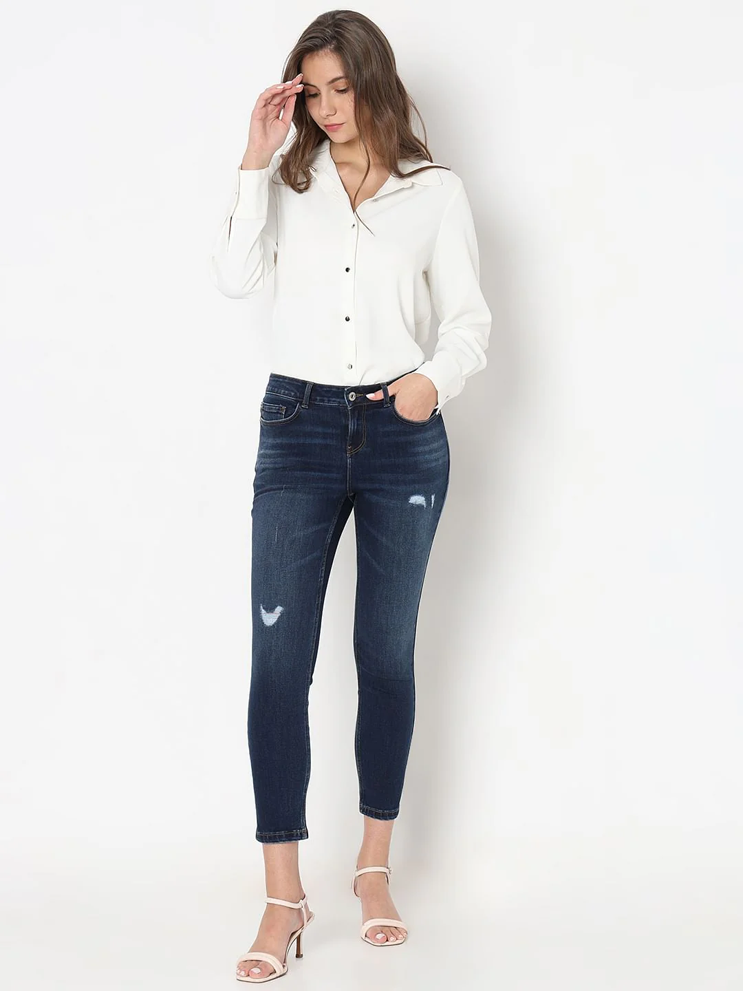 Dark Blue Mid Rise Wendy Skinny Jeans - Image 5