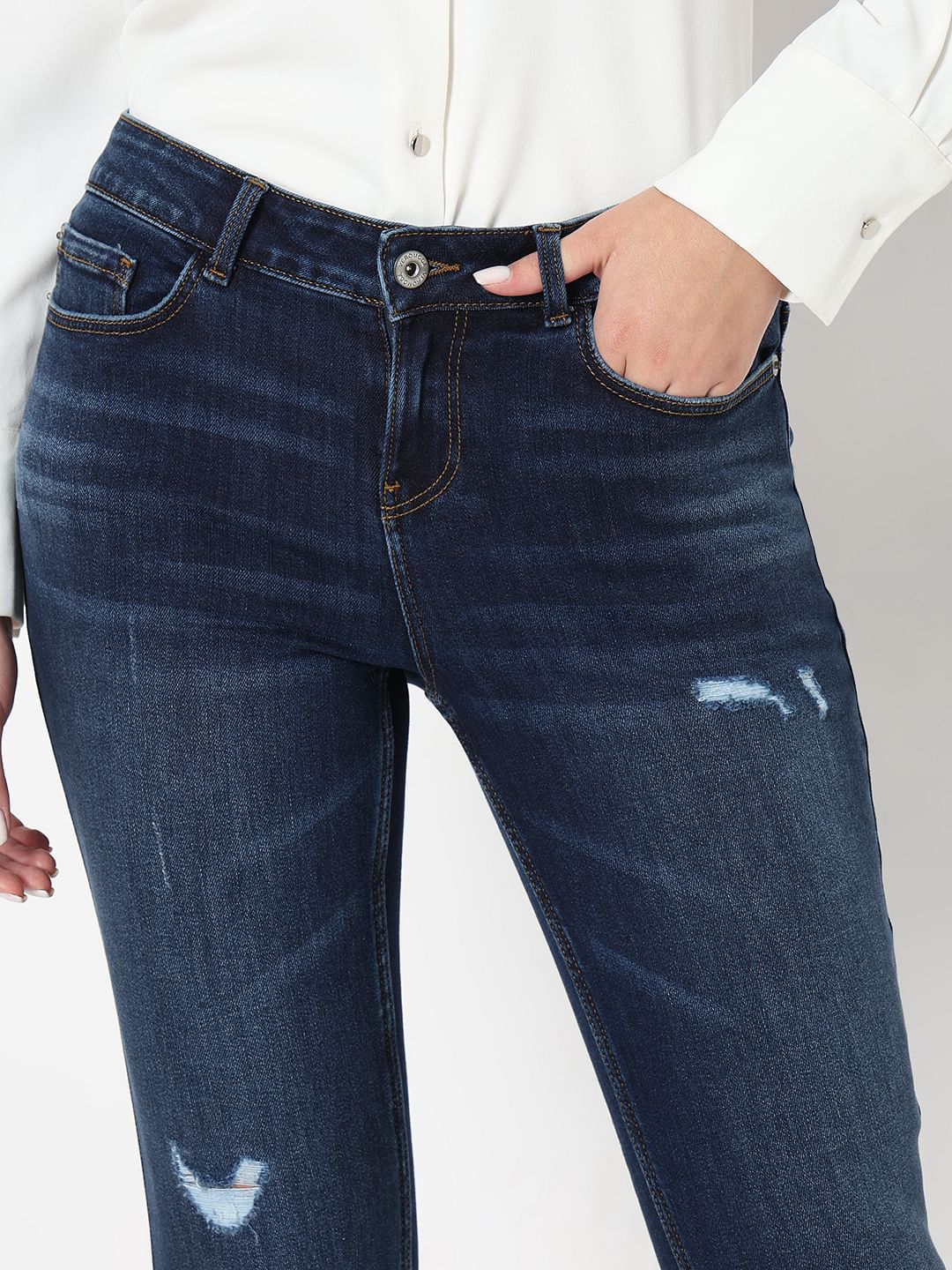 Dark Blue Mid Rise Wendy Skinny Jeans - Image 6