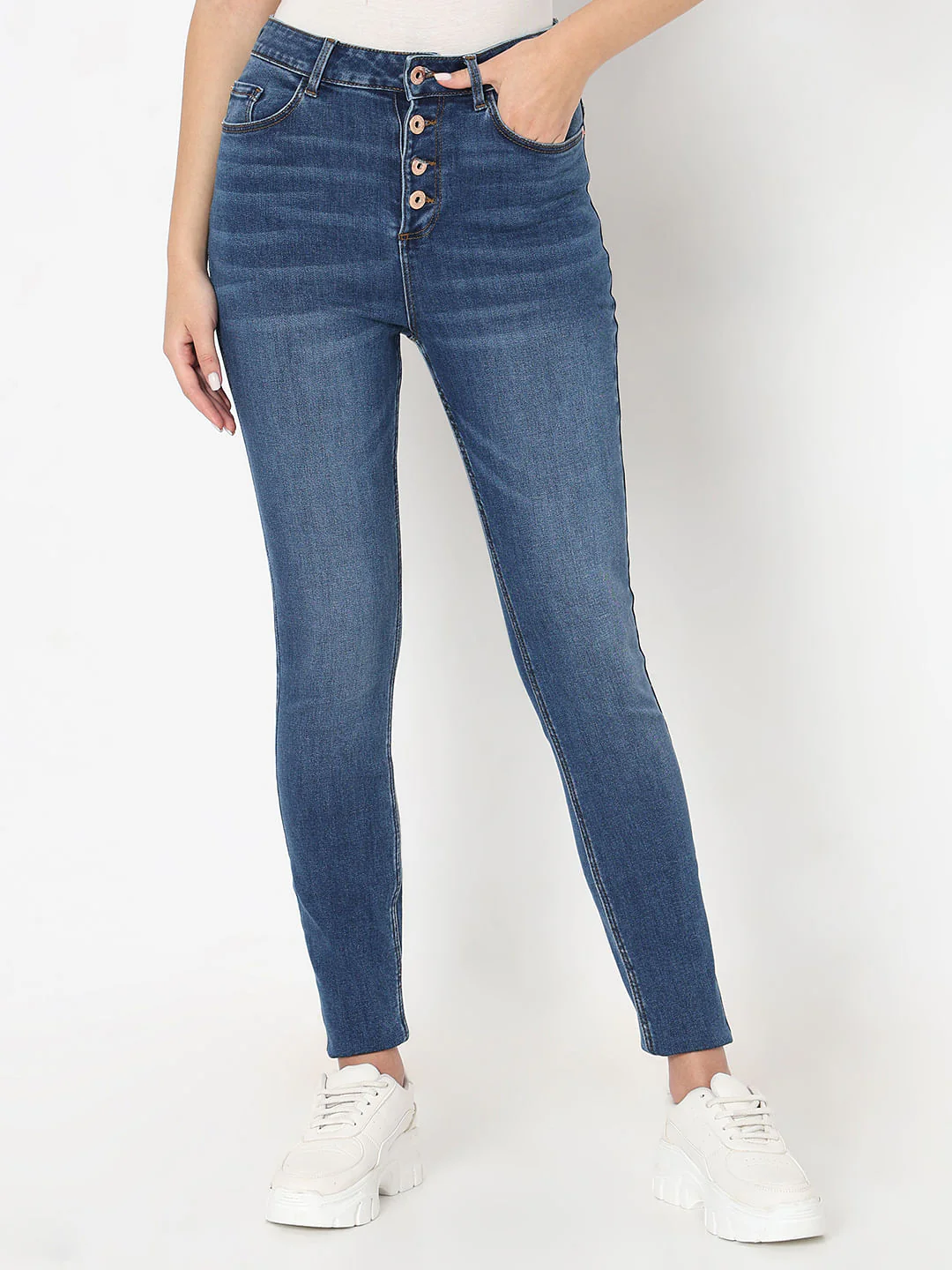 Blue High Rise Buttoned Wendy Skinny Jeans - Image 2