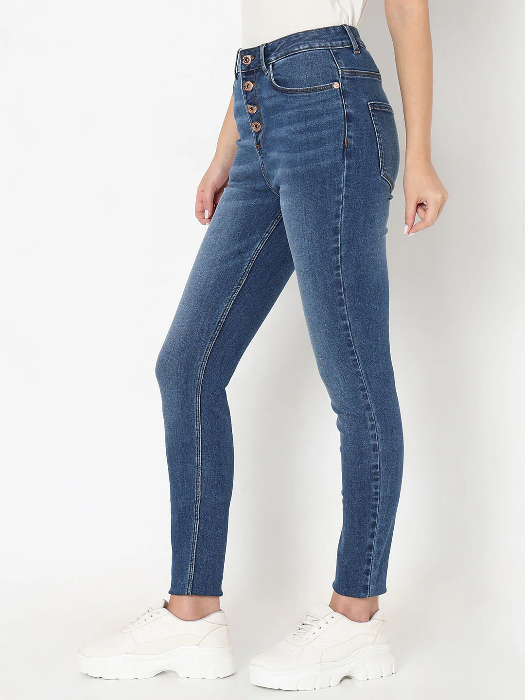 Blue High Rise Buttoned Wendy Skinny Jeans - Image 3