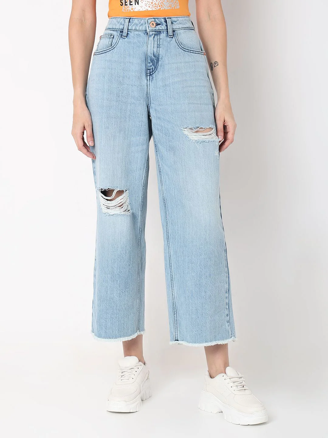 Light Blue High Rise Ripped Zoey Wide-Leg Jeans - Image 2