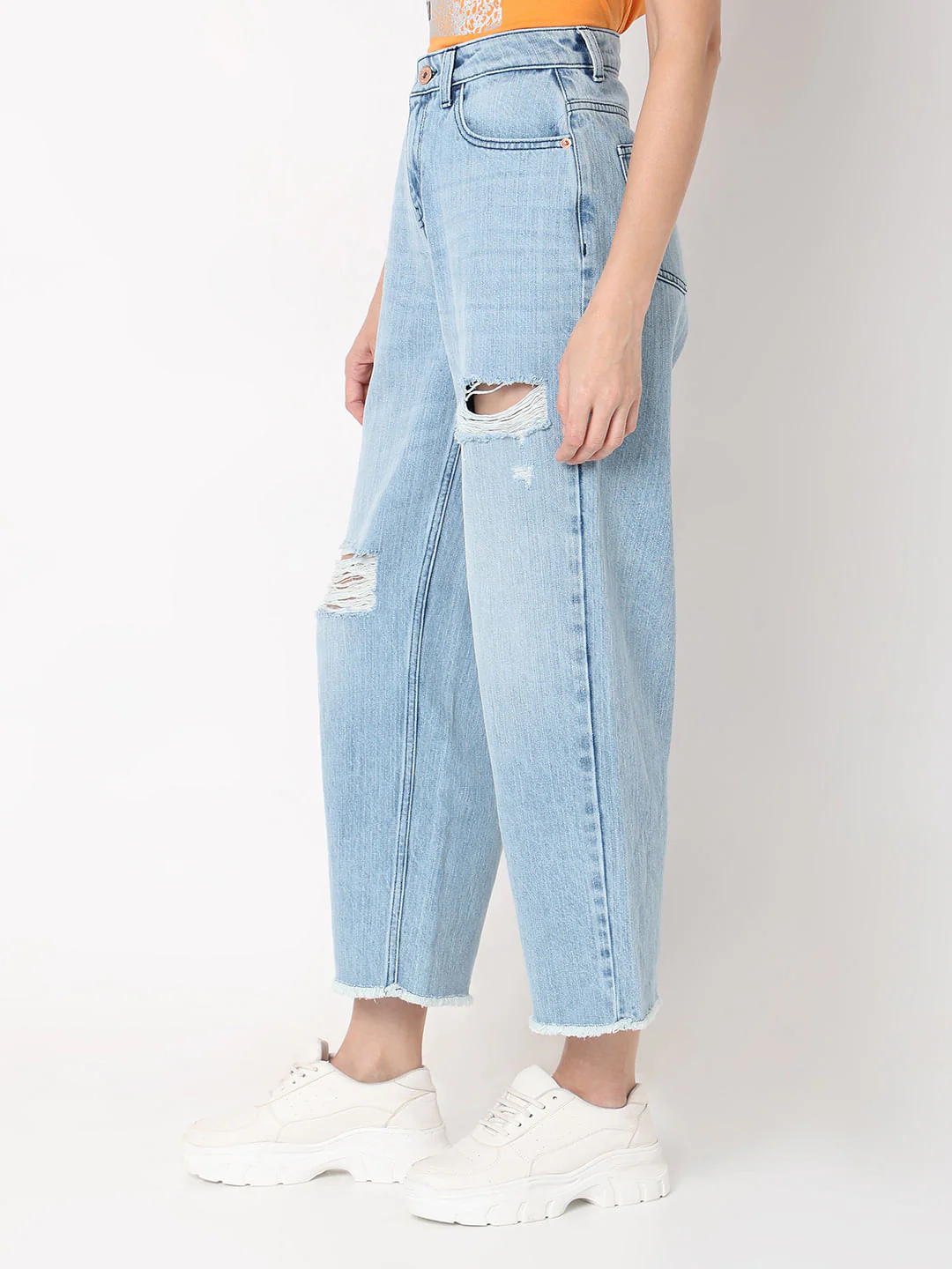 Light Blue High Rise Ripped Zoey Wide-Leg Jeans - Image 3