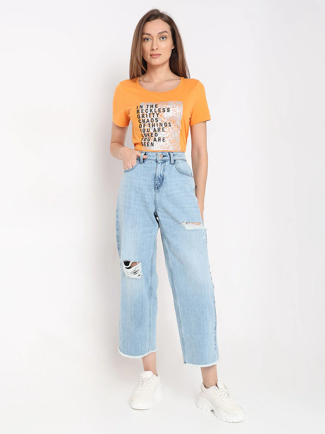 Light Blue High Rise Ripped Zoey Wide-Leg Jeans - Image 5