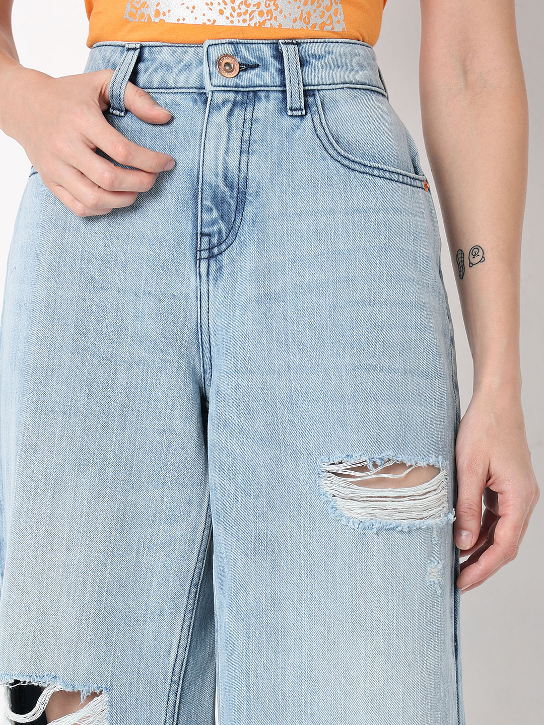 Light Blue High Rise Ripped Zoey Wide-Leg Jeans - Image 6