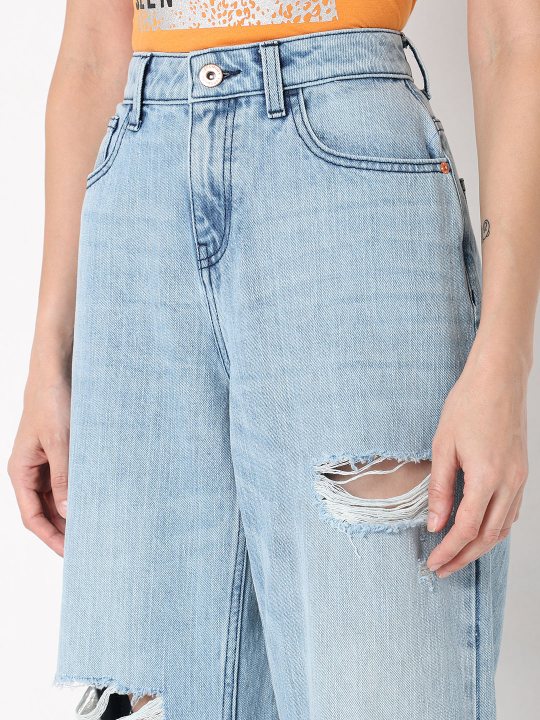 Light Blue High Rise Ripped Zoey Wide-Leg Jeans - Image 8