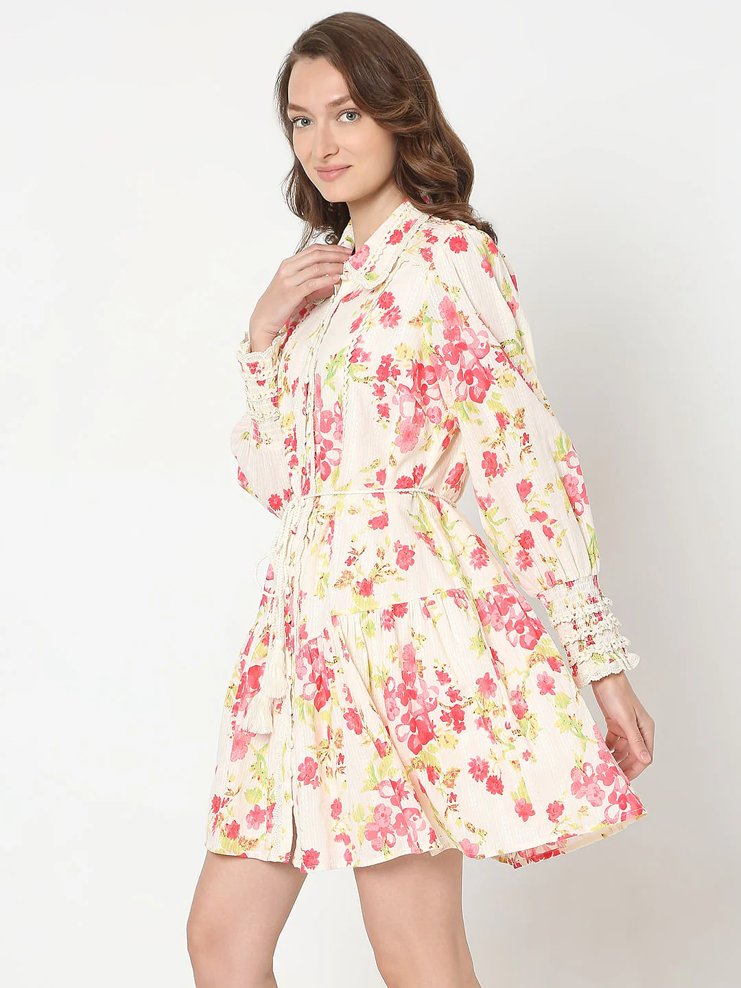 Pink Floral Print Shirt Dress - Image 2