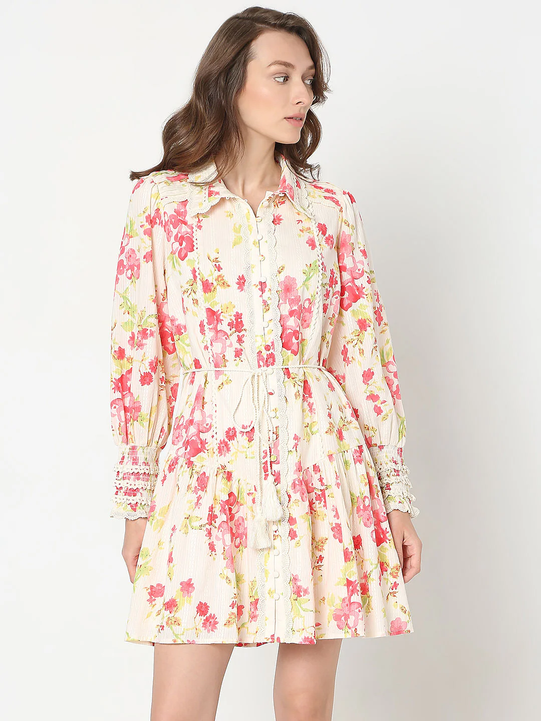 Pink Floral Print Shirt Dress - Image 3