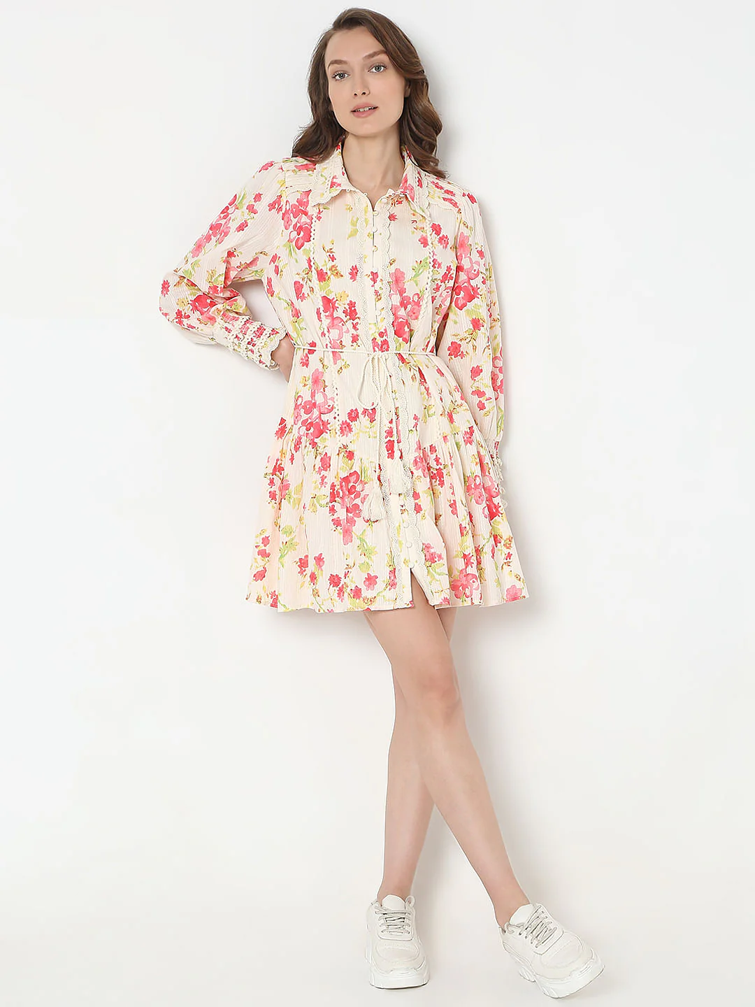Pink Floral Print Shirt Dress - Image 5