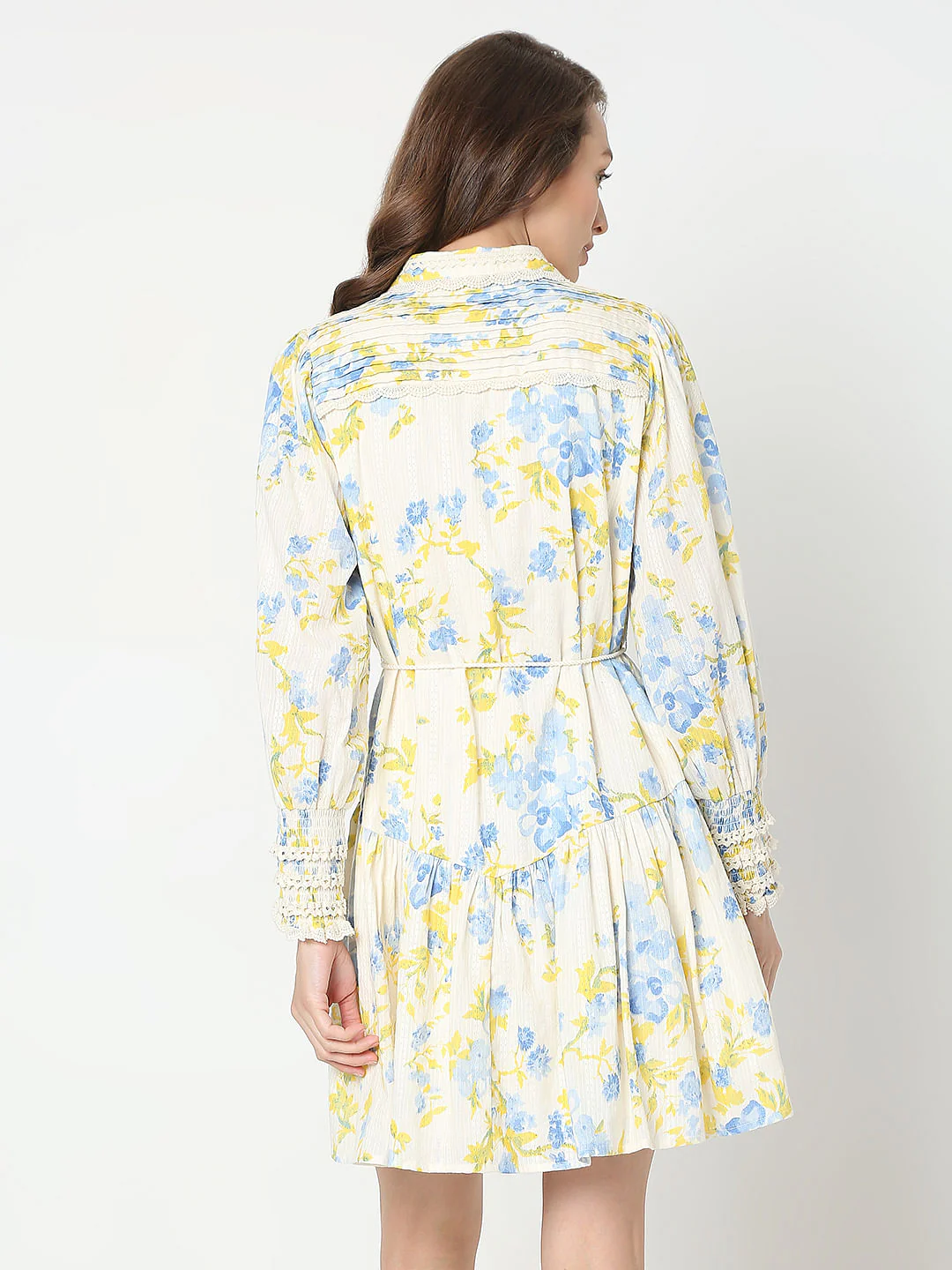 Yellow & Blue Floral Print Shirt Dress - Image 4