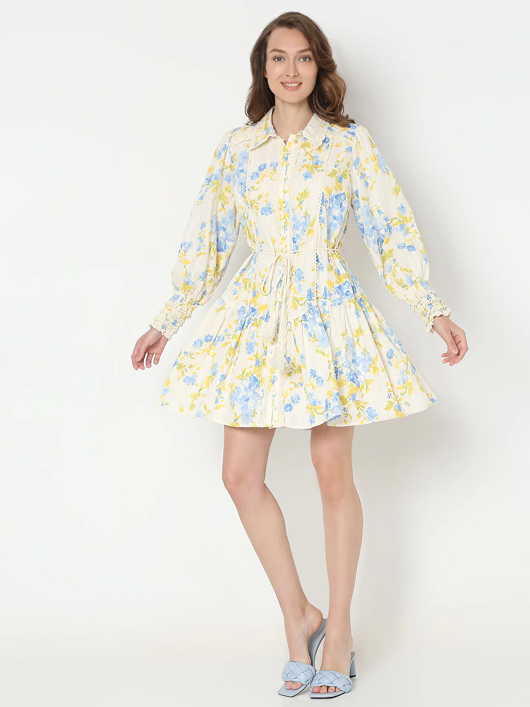 Yellow & Blue Floral Print Shirt Dress - Image 5