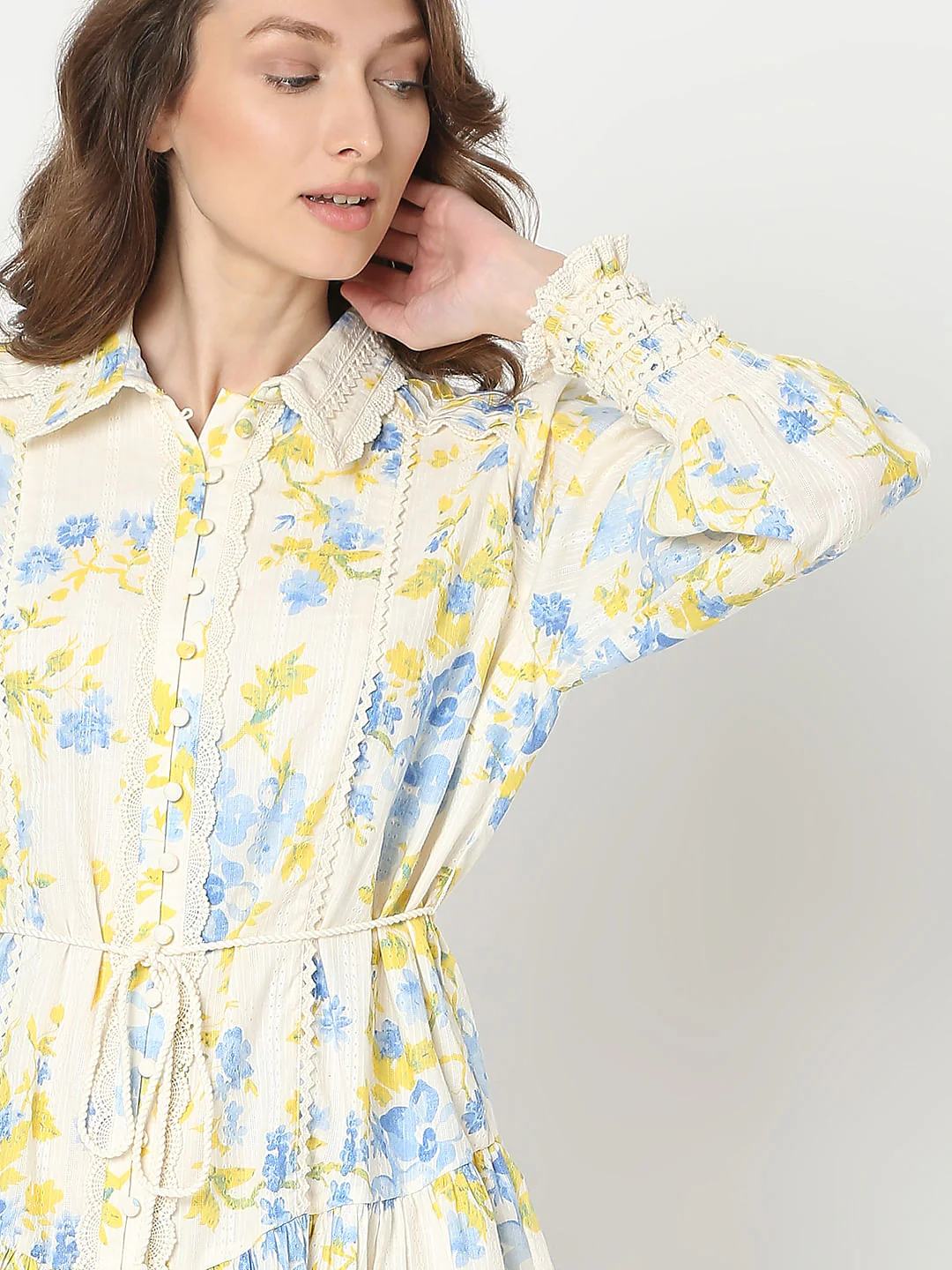 Yellow & Blue Floral Print Shirt Dress - Image 6
