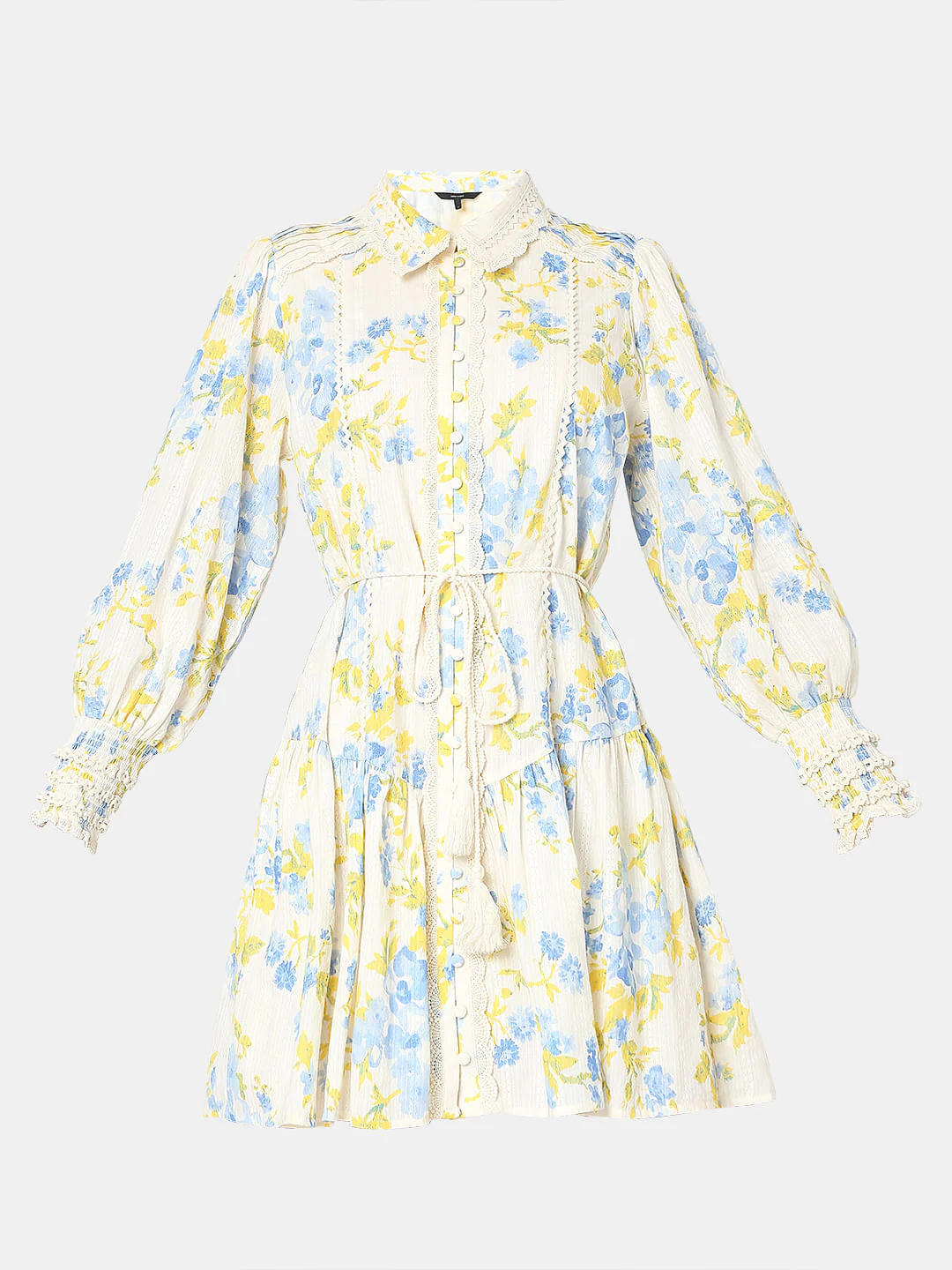 Yellow & Blue Floral Print Shirt Dress - Image 7