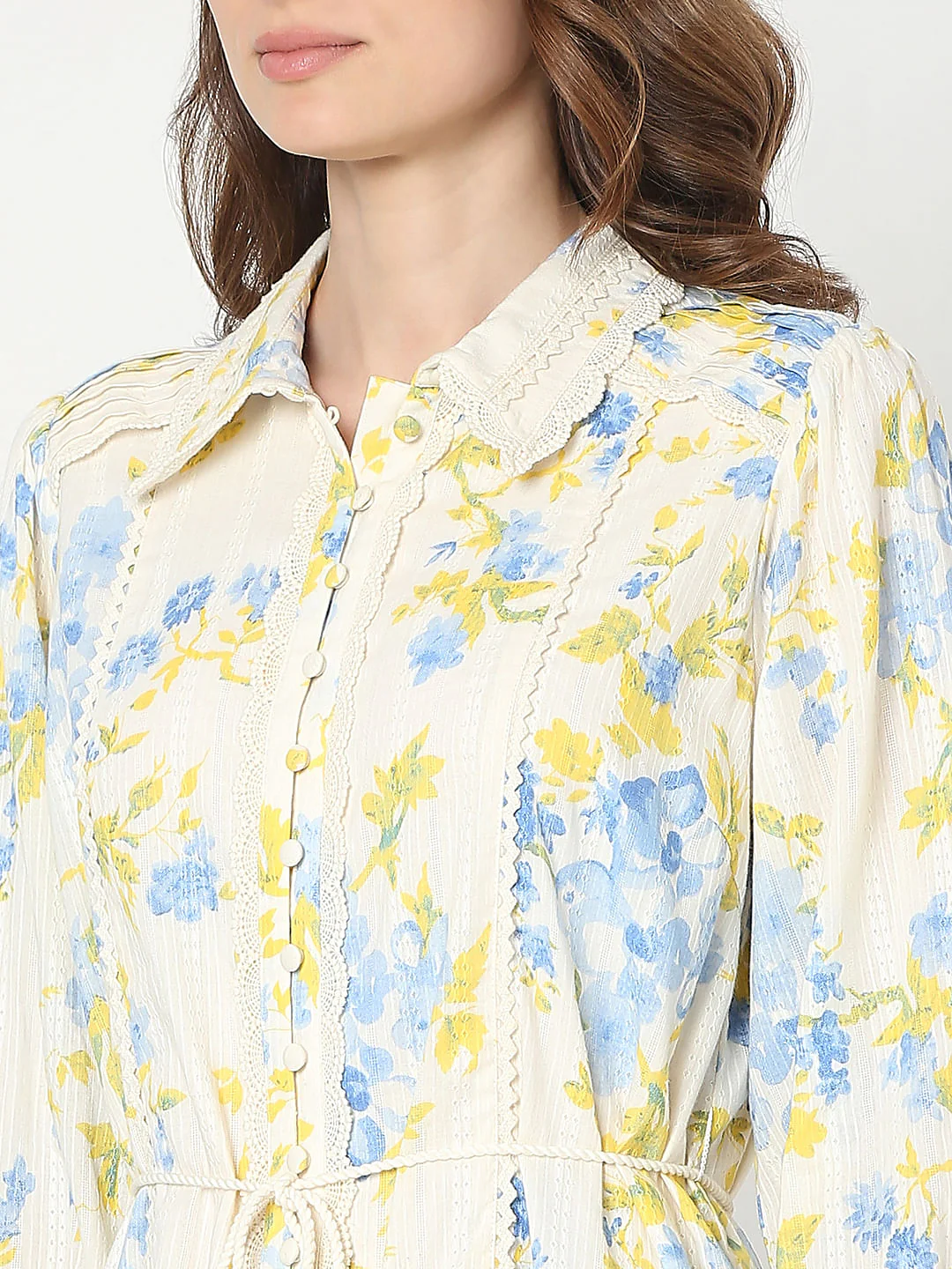 Yellow & Blue Floral Print Shirt Dress - Image 8