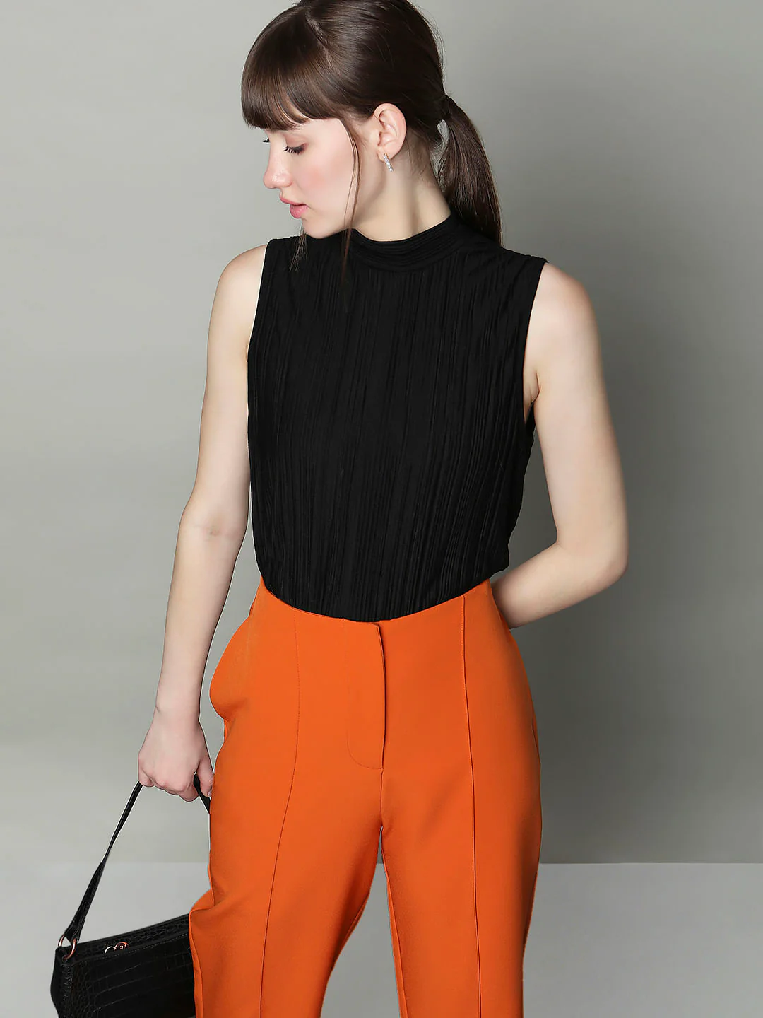 Black Plisse Top