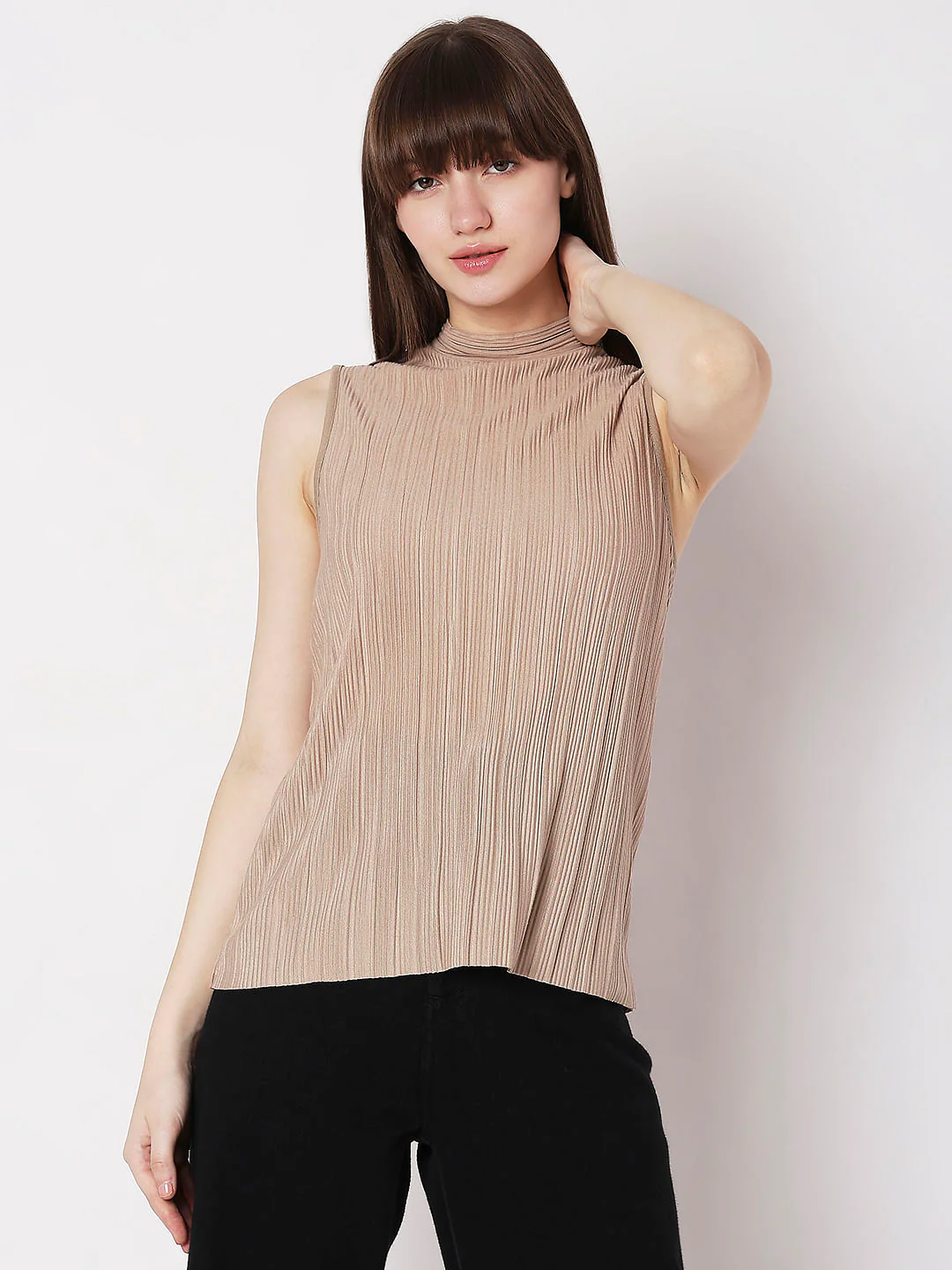 Beige Plisse Top - Image 2