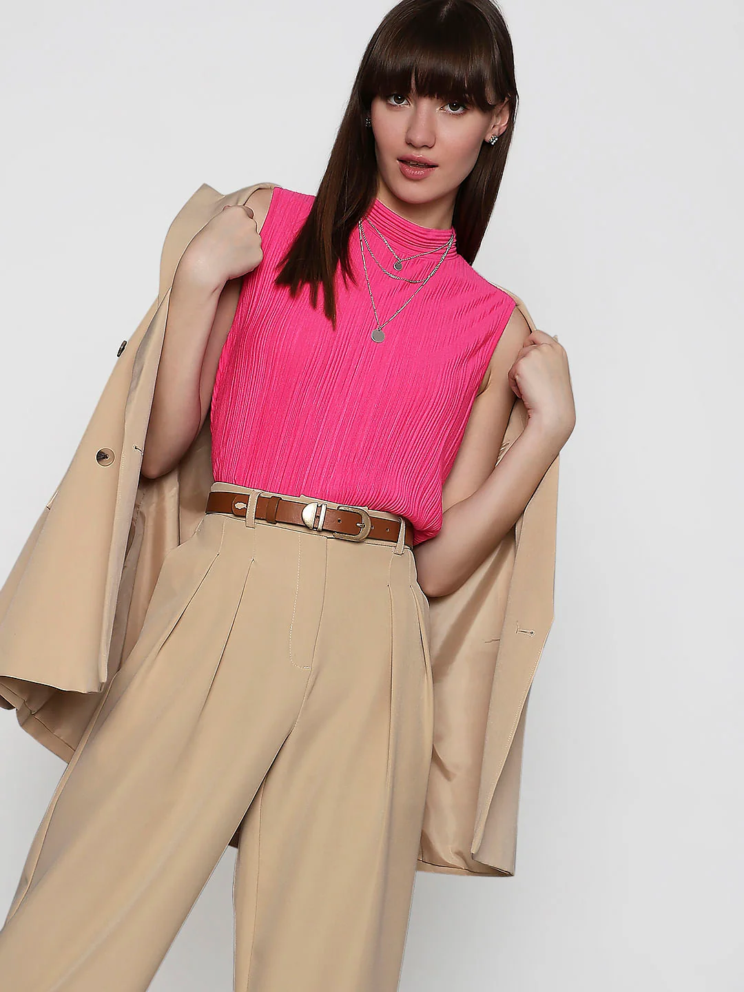 Fuchsia Plisse Top