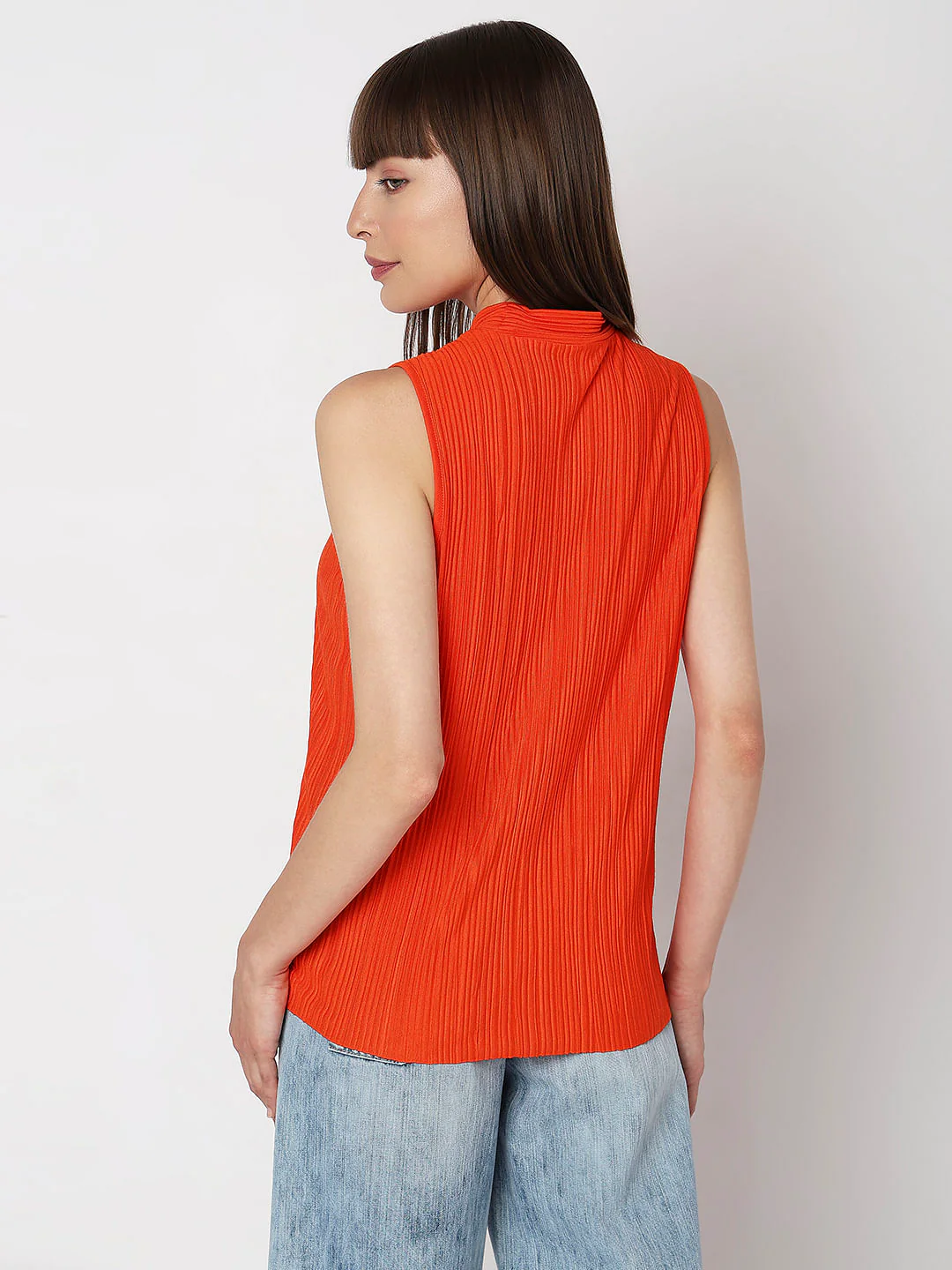 Orange Plisse Sleeveless Top - Image 4