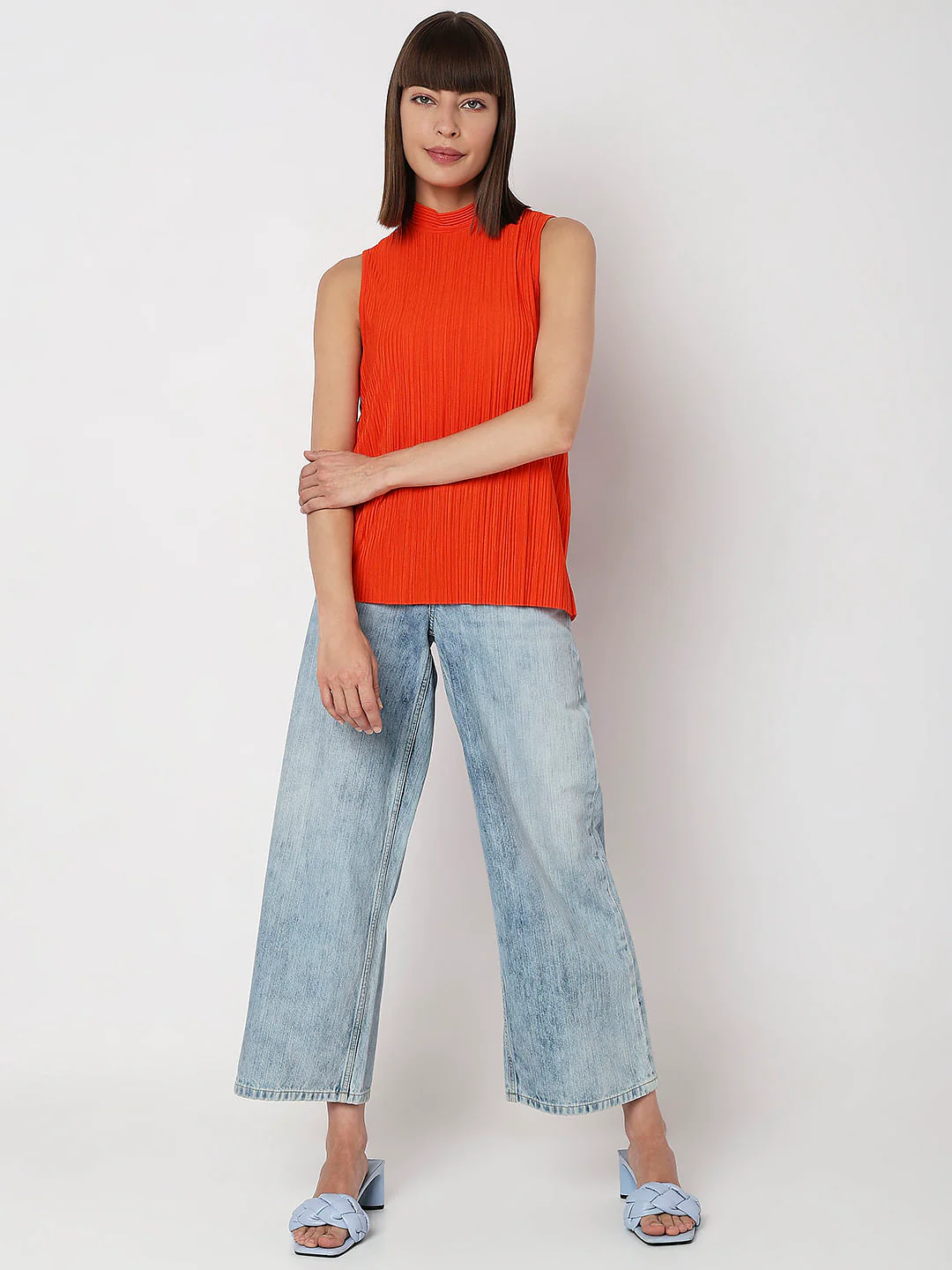 Orange Plisse Sleeveless Top - Image 5