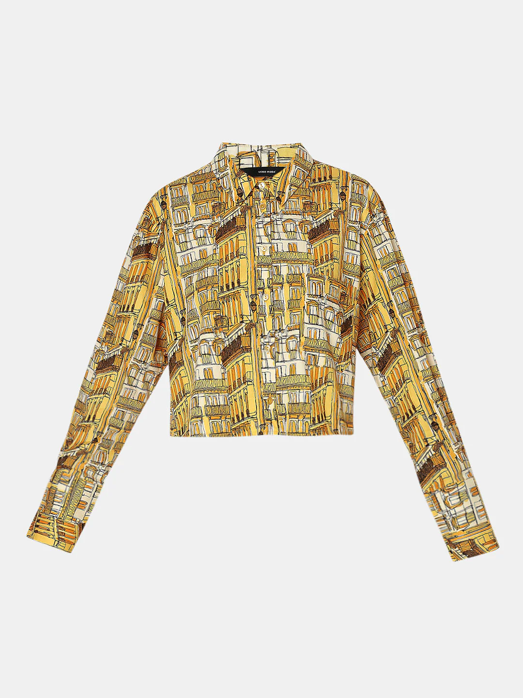 Yellow Abstract Print Cropped Shirt - Image 7