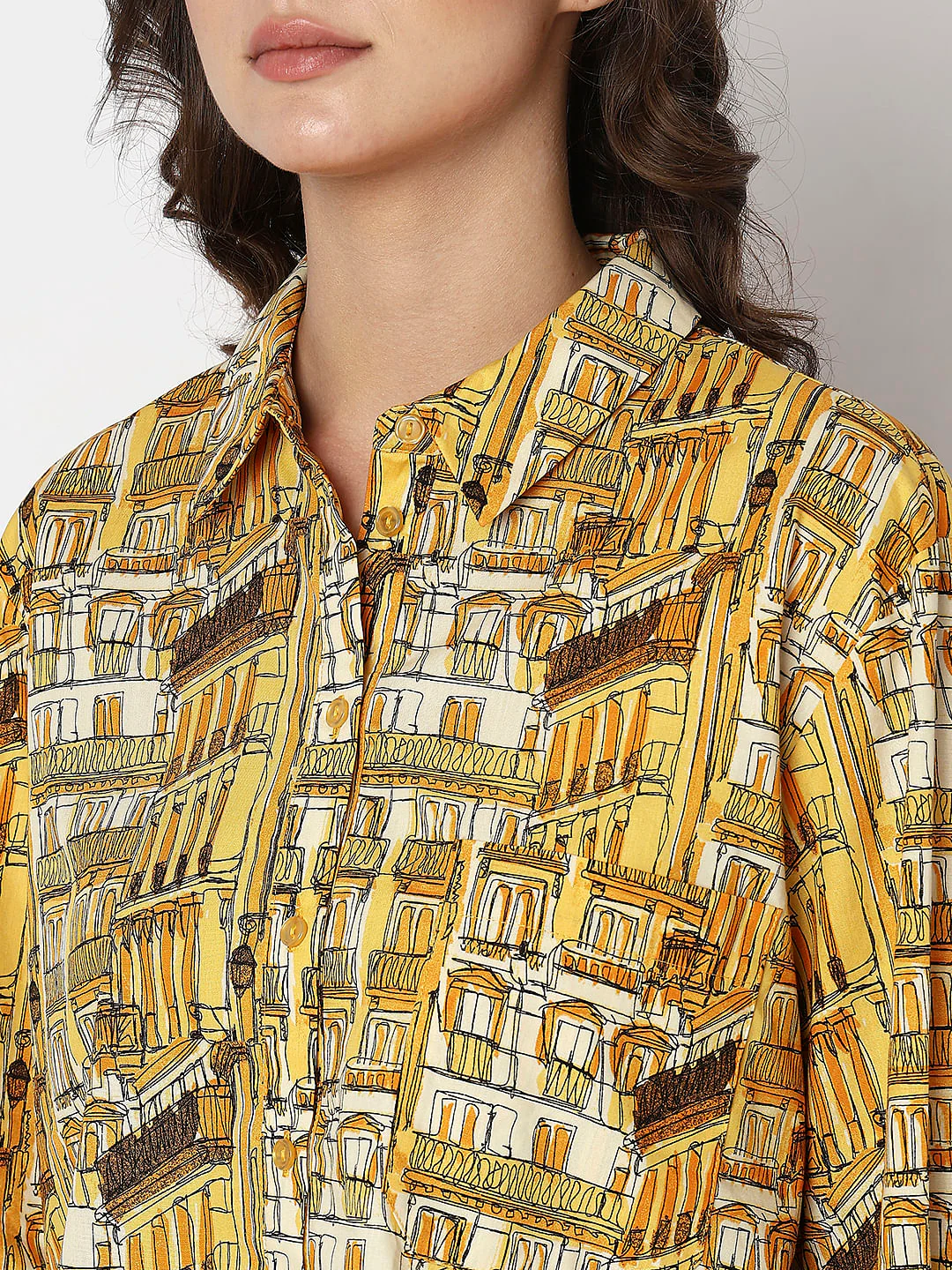 Yellow Abstract Print Cropped Shirt - Image 8