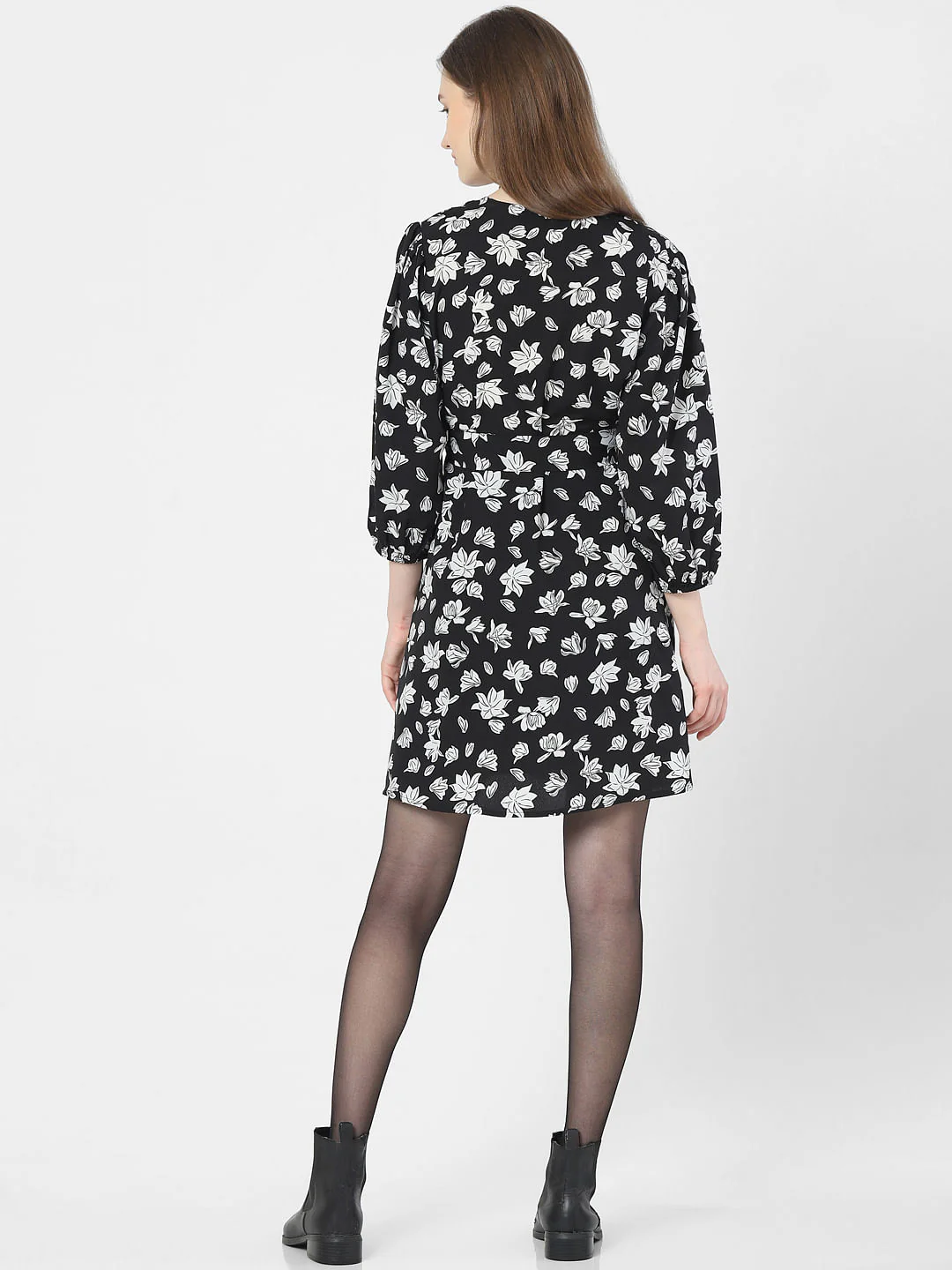 Black Floral Fit & Flare Dress - Image 3