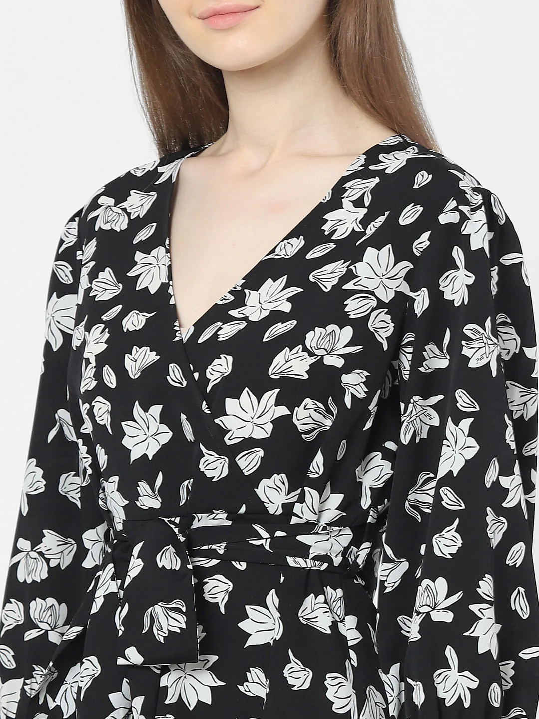 Black Floral Fit & Flare Dress - Image 4