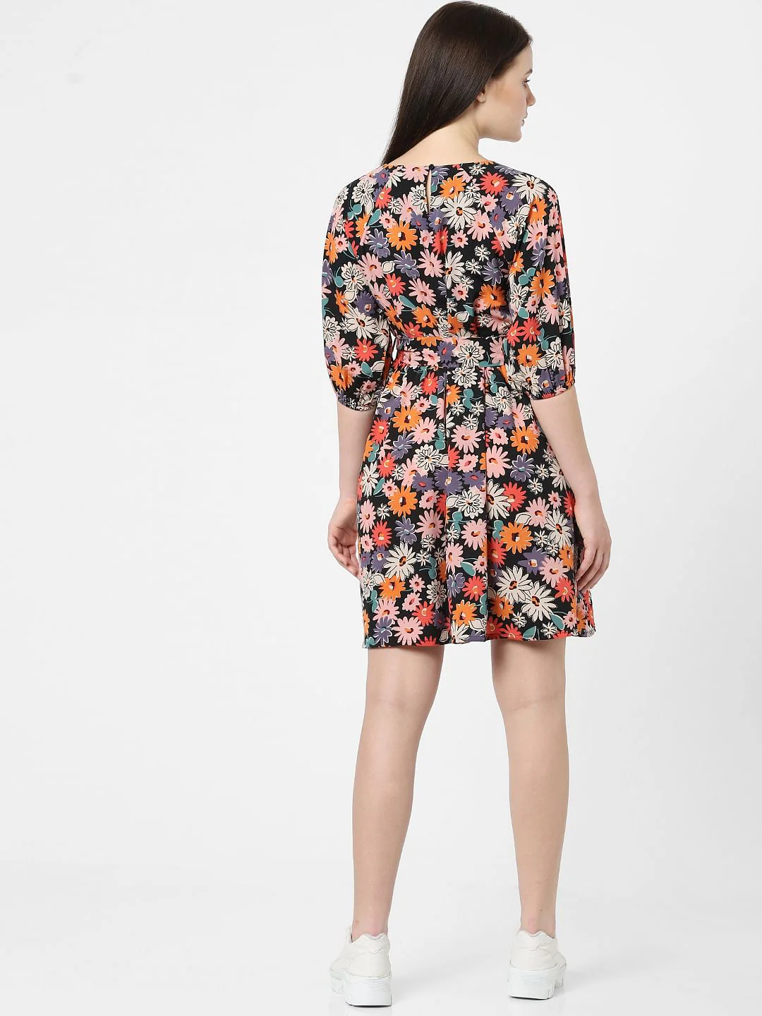Black Floral Print Shift Dress - Image 3