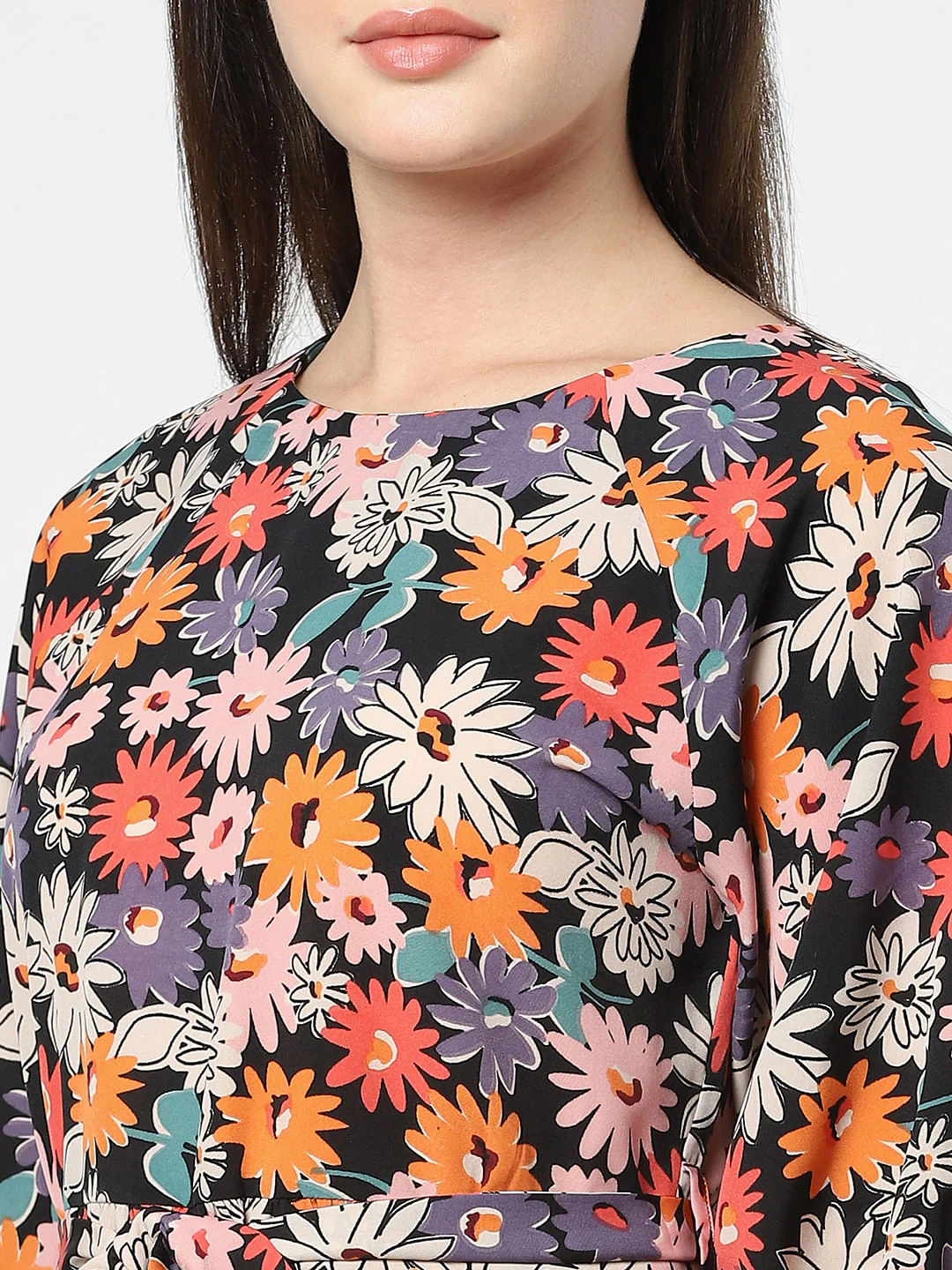 Black Floral Print Shift Dress - Image 4