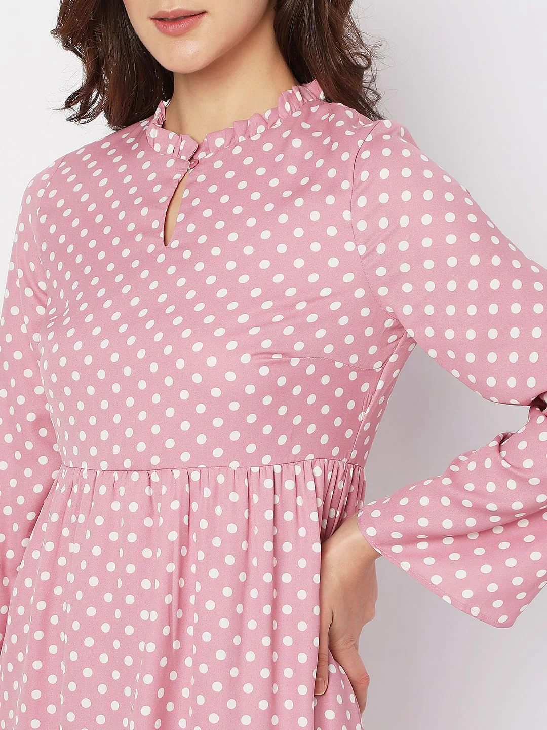 Pink Polka Dot Midi Dress - Image 5