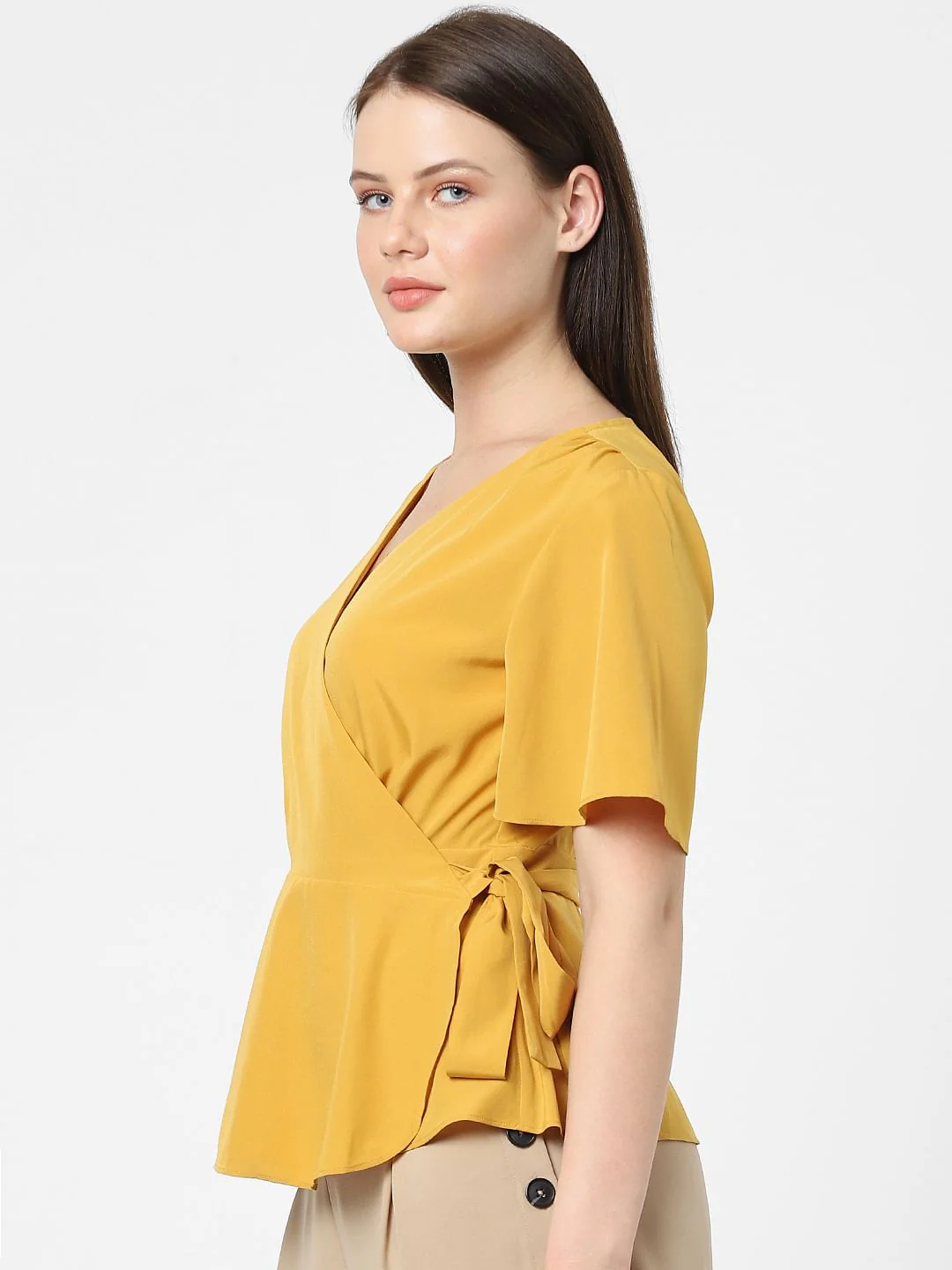 Mustard Mock Wrap Top - Image 2