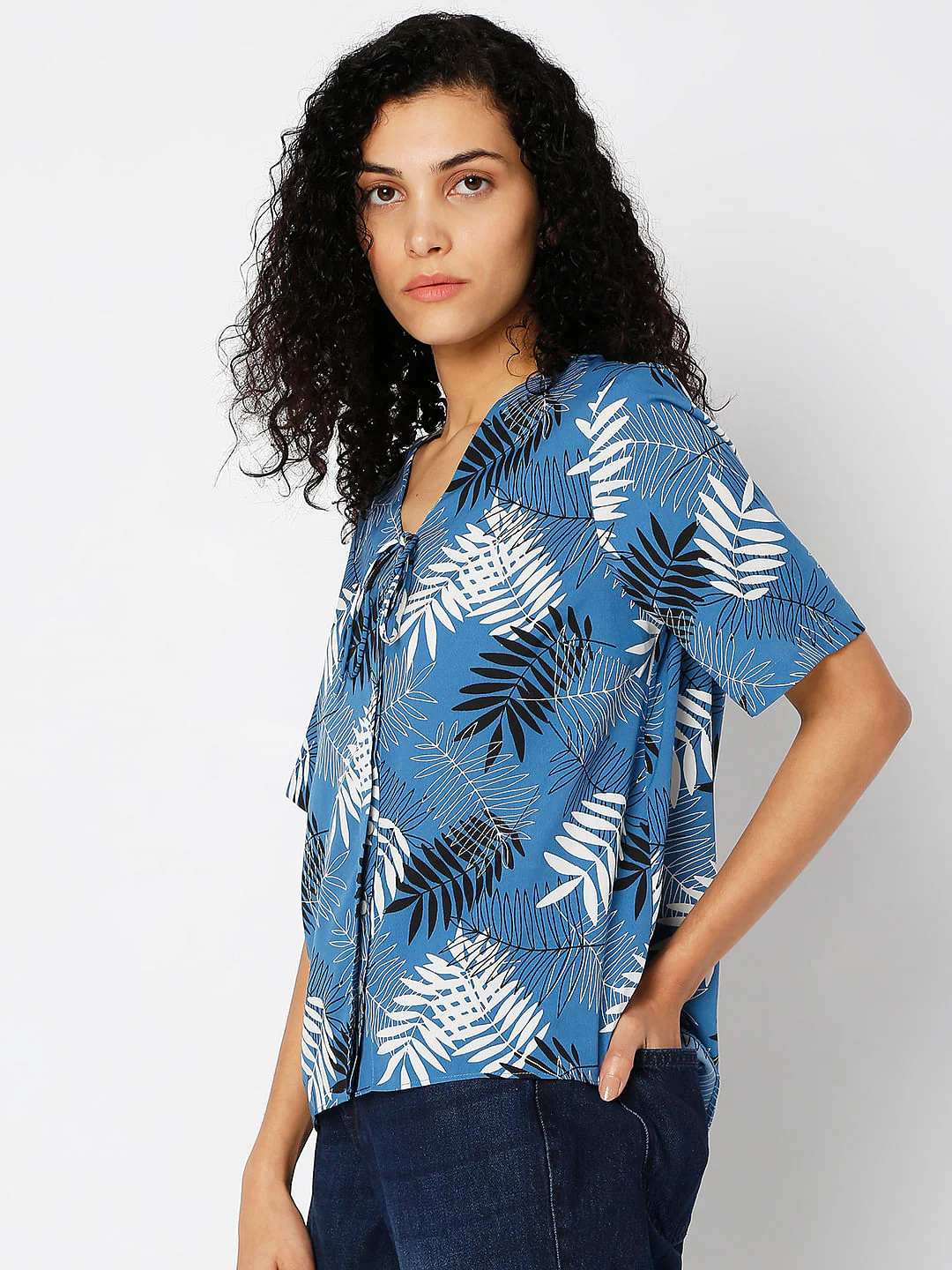 Blue Tropical Print Top - Image 2